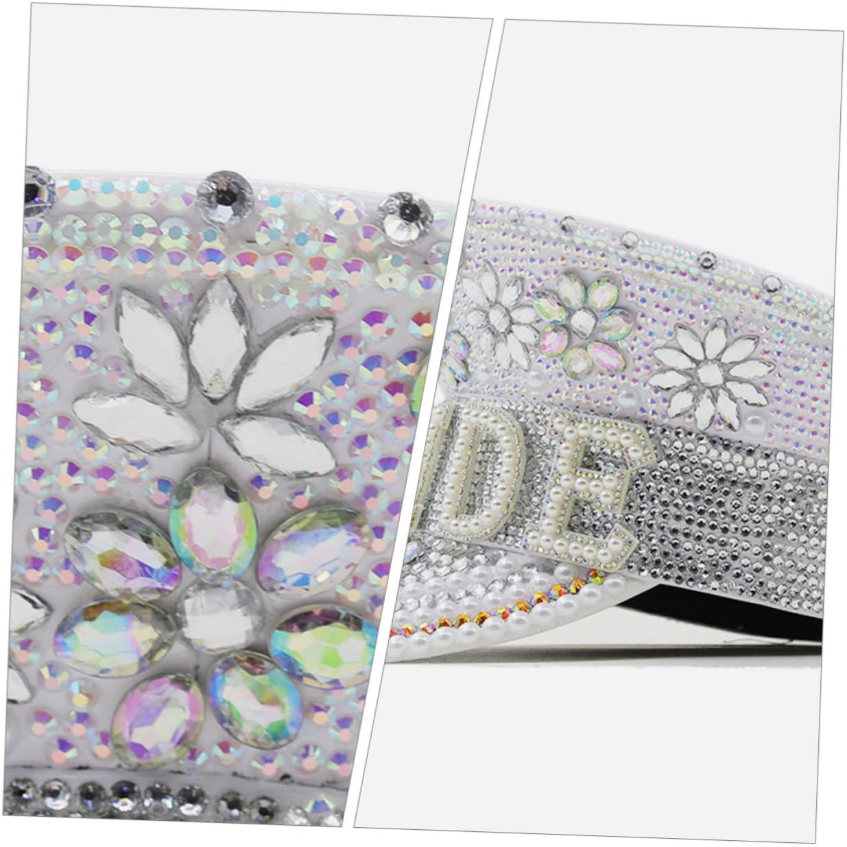 Housoutil Sombrero para Novia en Color Claro con Gemas de Imitación, Estilo Capitán, Talla Ajustable, Adecuado para Despedidas de Soltera y Fiestas de Boda, Accesorio Brillante y Elegante