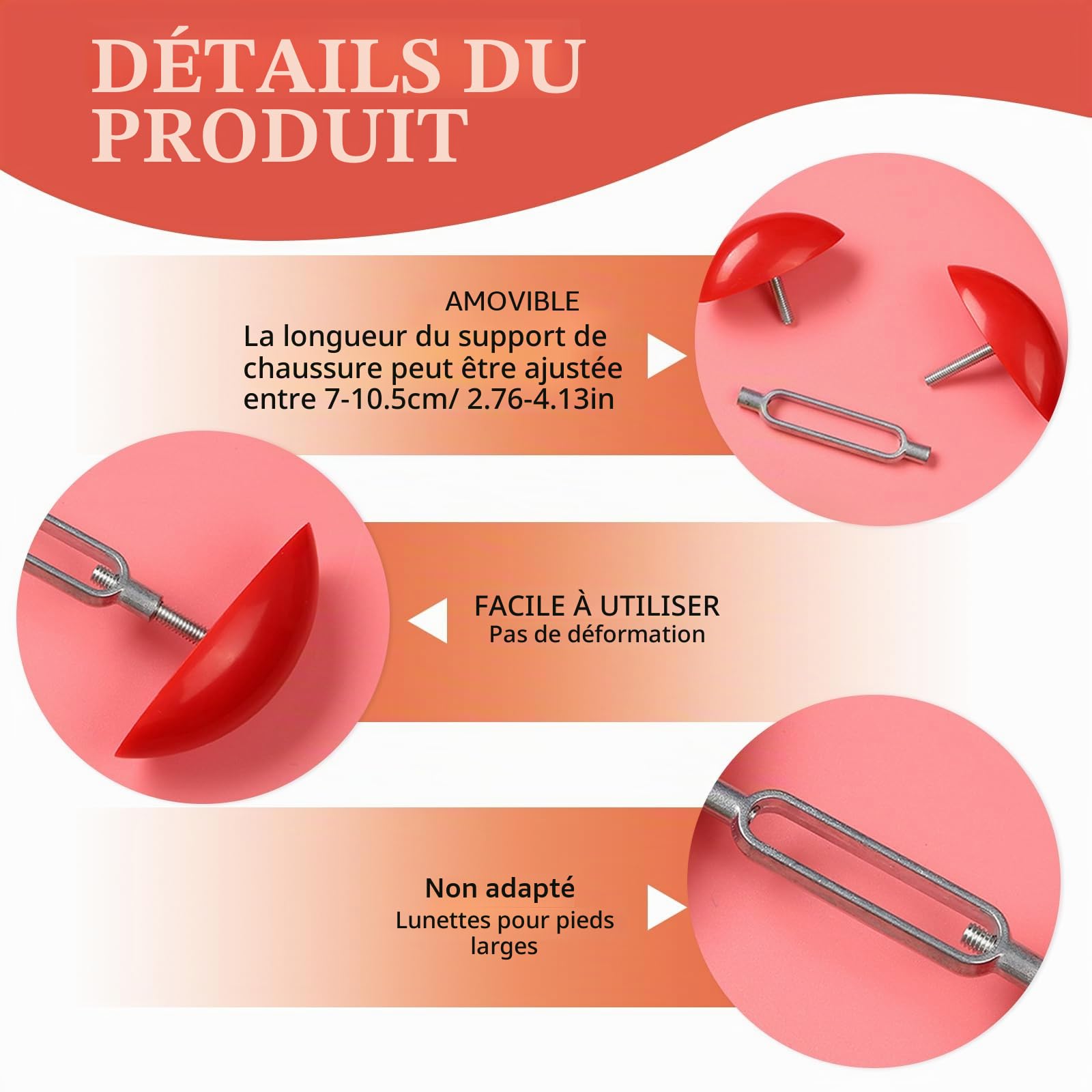 DALAETUS 4 Pièces Écarteurs de Chaussure Réglables pour Femmes - Elargisseur Chaussure Rouges, Tendeur de Chaussures, Mini Embauchoirs pour Pieds Larges, Sandales à Talons Hauts et Chaussures en Cuir