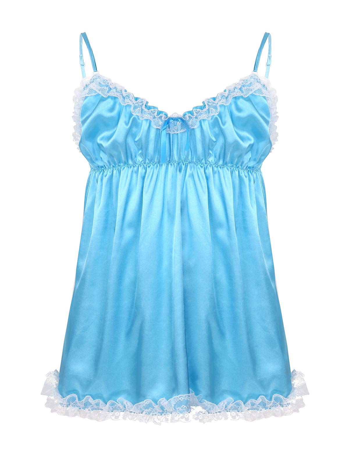 Frilly Lace Sissy Maid Dress Lingerie Men Satin Nightwear Pajamas Girly  Sleepwear Nightgown