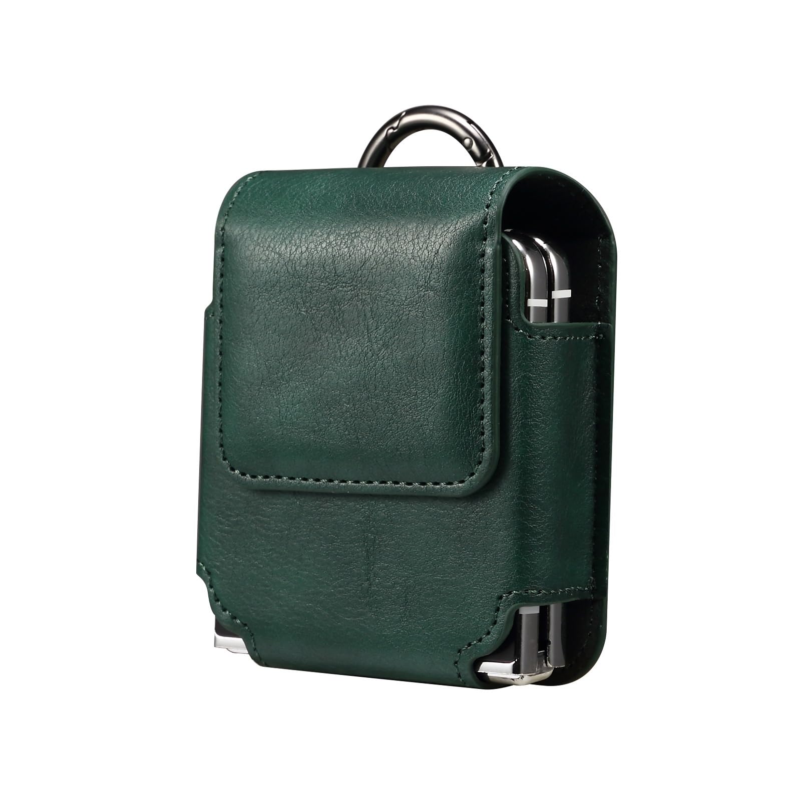 Leather Phone Holster Case with Metal Clip Compatible with Samsung Galaxy Z Flip 6, 5, 4, 3, 2 & Compatible with Motorola Razr 50/50 Ultra, 40/40