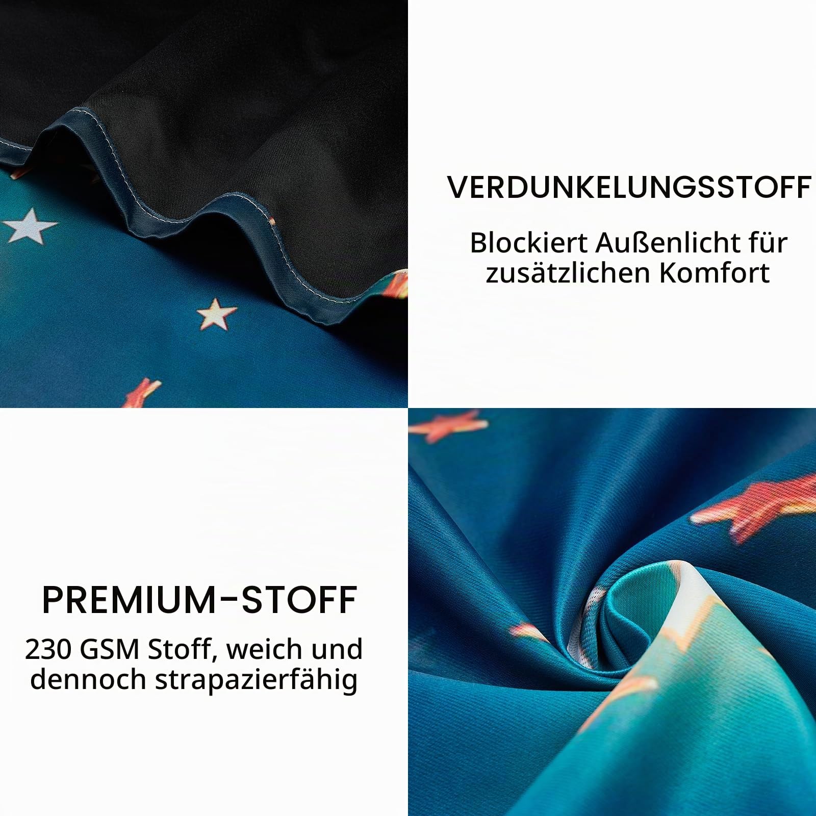 YONGFOTO Weltraum Verdunkelungsvorhänge Kinderzimmer Jungen Sterne Blau | Goldene Funkelnde Sterne Blickdicht Thermogardinen für Schlafzimmer mit Ösen 2 Paneele 140 x 229 cm