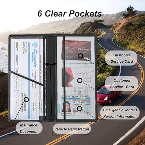 Miniatura 2 de Soporte de alta calidad para registro y seguro de automóvil, tarjetero de seguro de registro negro, organizador de guantera hace que tus documentos