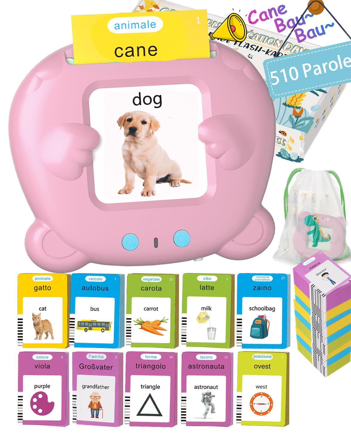 Winnrok 510 Parole Schede Flash Cards, Flashcards Bambini Italiano, Giochi Montessori Bambini 2 Anni, Autismo Giochi Educativi, Imparare a parlare Colori Numero Animali, Regalo di Natale Rosa