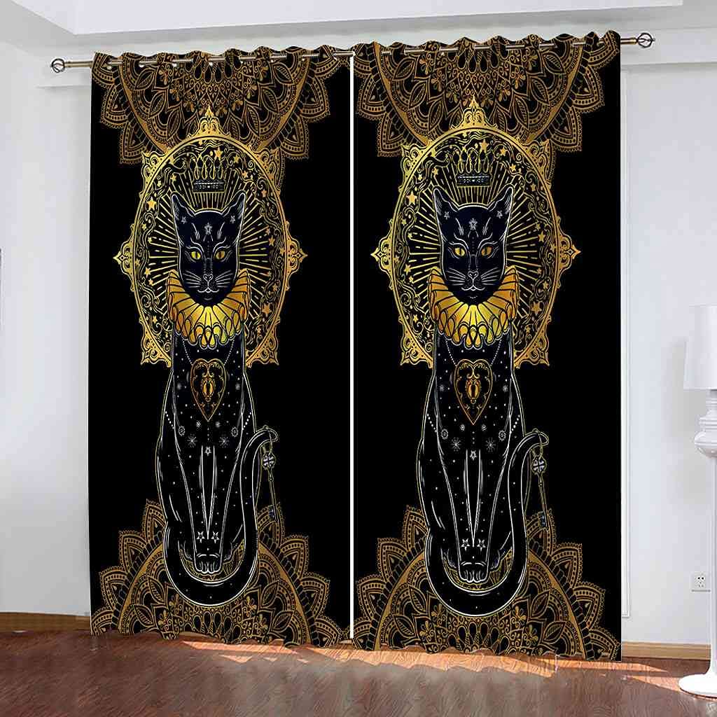 Rideaux à oeillets chat animal doré en polyester de qualité supérieure occultant pour fenêtre