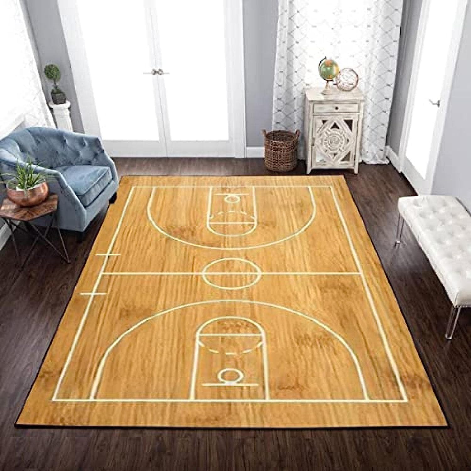 Carpet 3D Printed Wood Grain Basketball Court Floor Mat Game Room Bedroom Office Office Children'S Room Kitchen Bathroom Hallway Hallway Living Room Doormat Carpet Anti-Skid Doormat Washable 60-1E8A