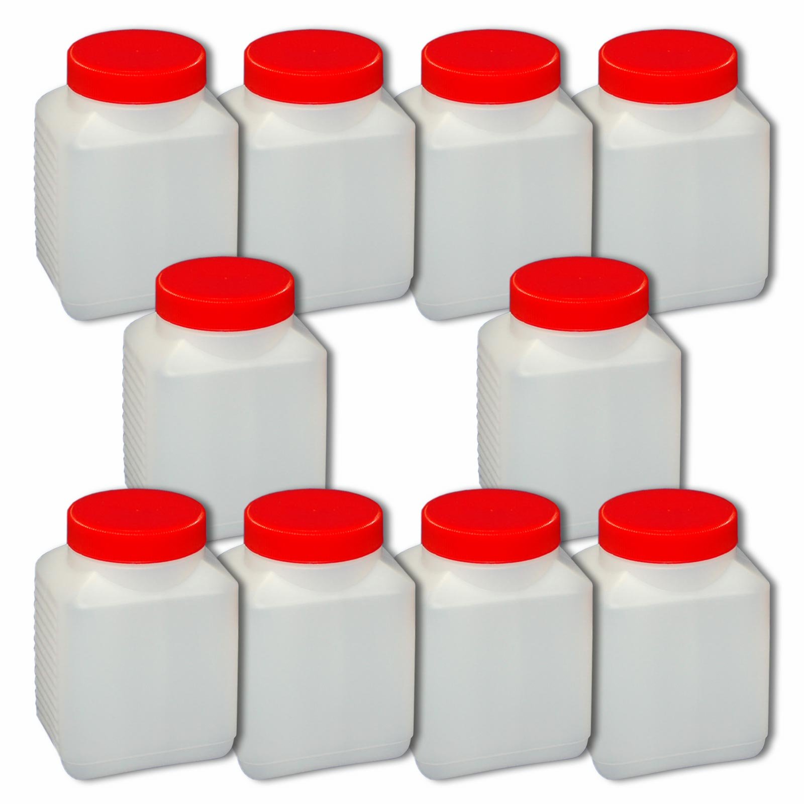 plasteo Lot de 10 Flacons vide 500 ml (col large Din60) avec bouchon anti-fuite, HDPE qualité alimentaire (10x22030)
