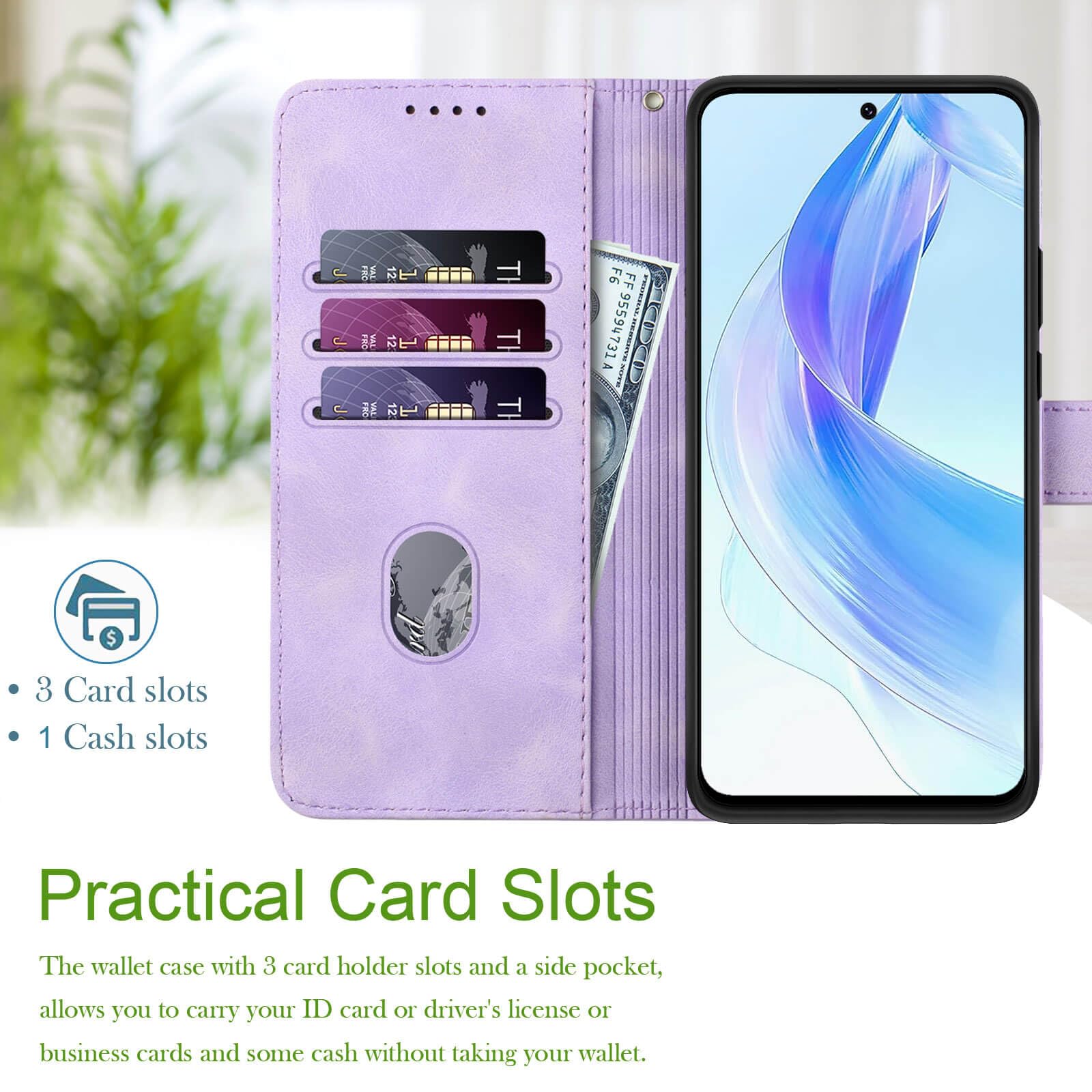 GOTOURED Funda Tipo Cartera Para Honor 90 Lite/Honor 90 Lite, Soporte De Cuero, Correa De Muñeca, Cierre Magnético, A Prueba De Golpes, Funda Protectora Para HONOR 90 Lite 5G 2023 (morado