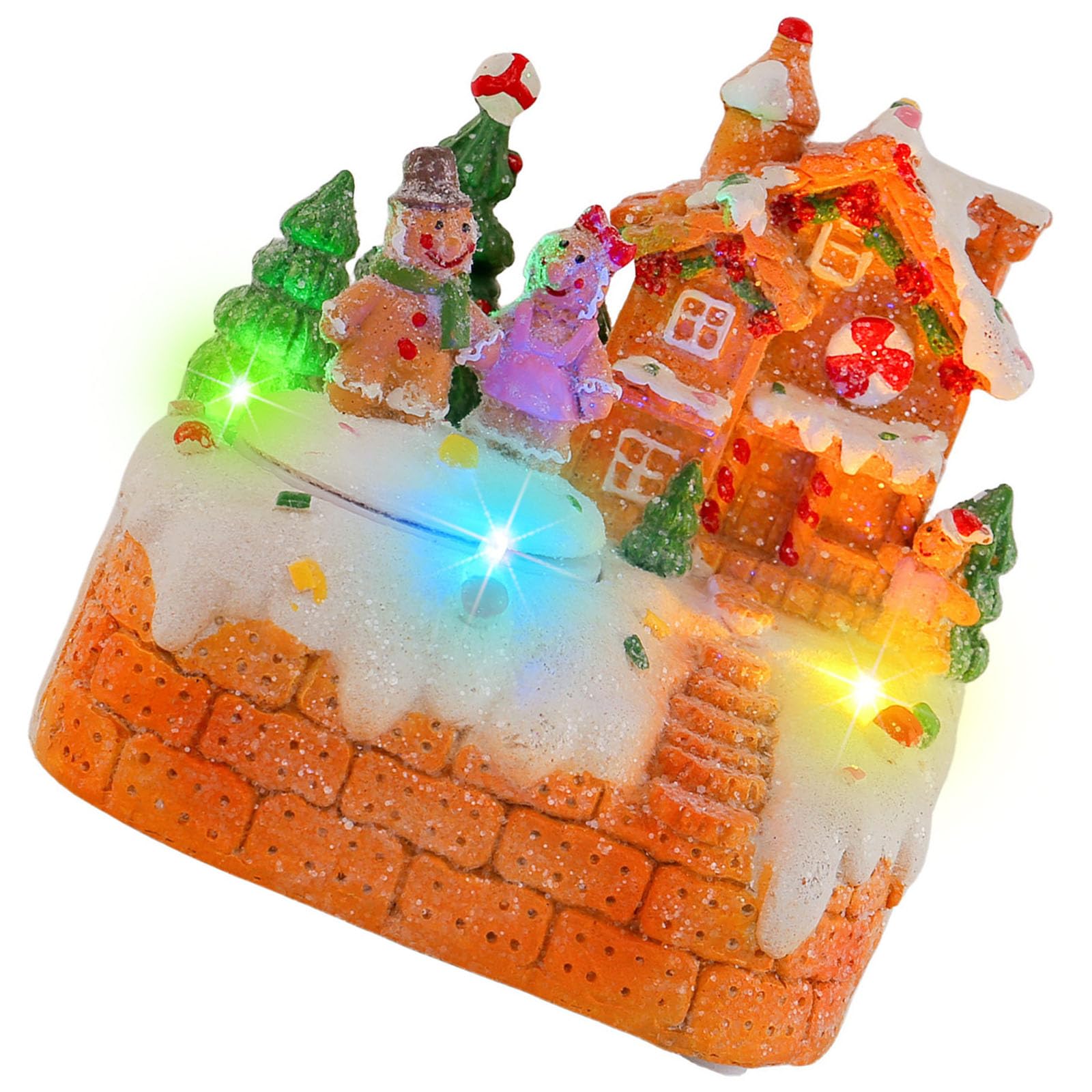 Buxuaaaa LED Musical House Resin Figurine with Animated Christmas Village Tabletop Ornament Gifts Rotating Gingerbreads Holiday Music Box