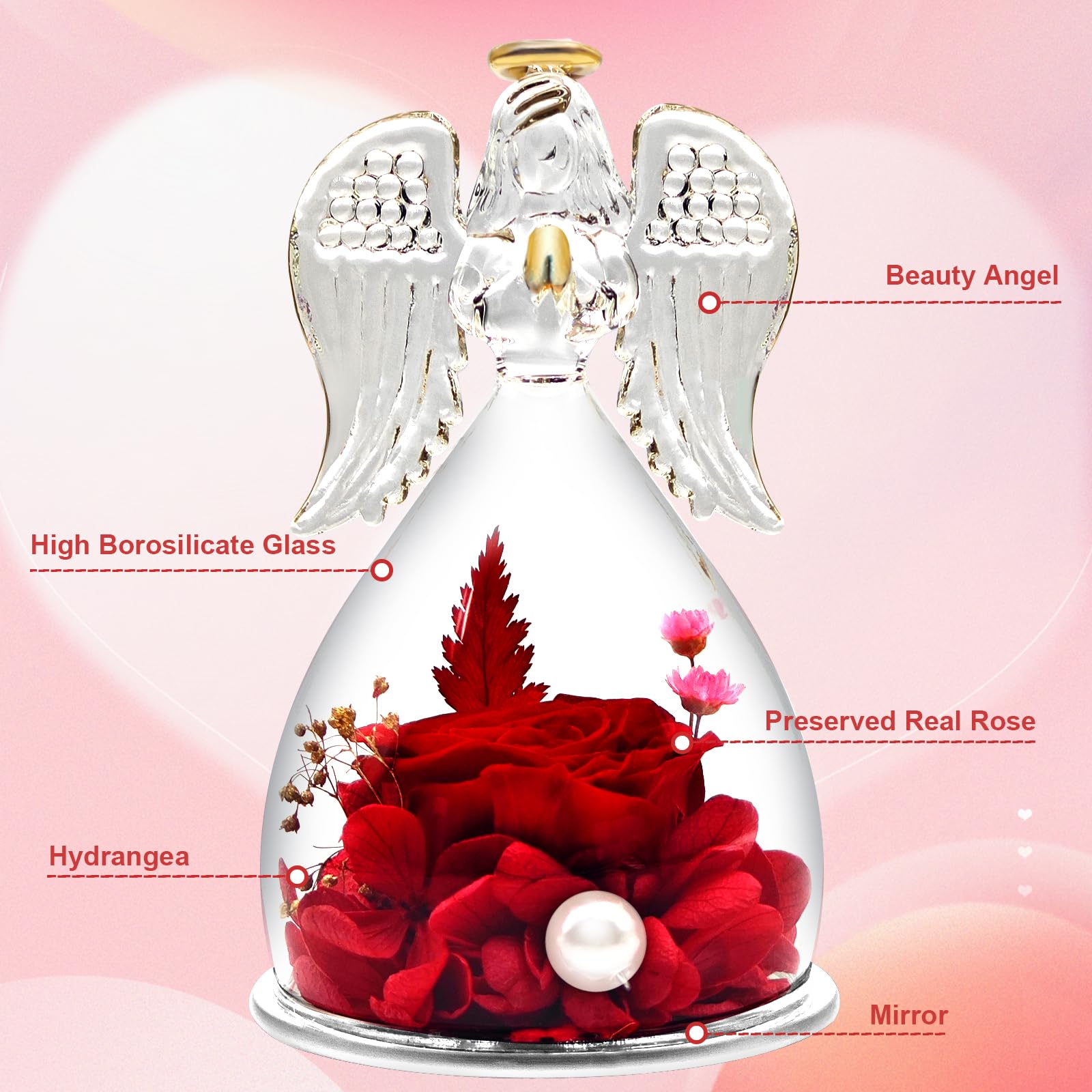 Rosa Eterna Con Angelo In Vetro - Regalo San Valentino Per Lei, Amore Eterno, 3-5 Anni Durata - Foto 2