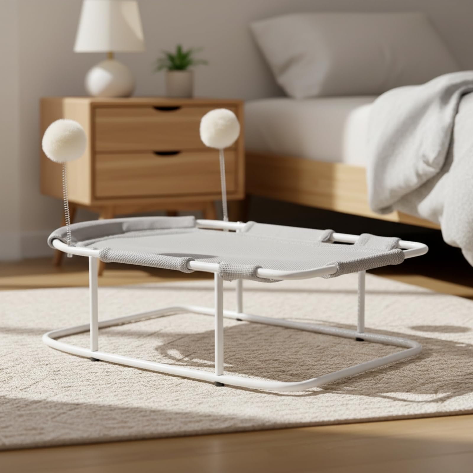 Qianly Cuccia Rialzata per Gatti Robusto, Letto Rialzato Per Animali, Struttura In Ferro, Modello Maggiorato Con Rivestimento In Sisal, Dimensioni 61 × 43 × 21 Cm, Beige Con Rivestimento In Sisal