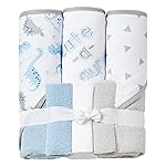 Viviland Baby Towels and Baby Wash Cloths Set Hooded Baby Towels Baby Wipes Absorbent Bath Face Towels Burp Cloths or Face Towels for Girl Boy 6-Pack Size 28 x 28 Inch(Dinosaur)