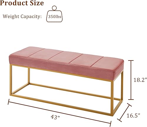 Miniatura 10 de Befurtori Banco de terciopelo para dormitorio, banco tapizado en el extremo de la cama con marco de metal, moderno banco de entrada de canal