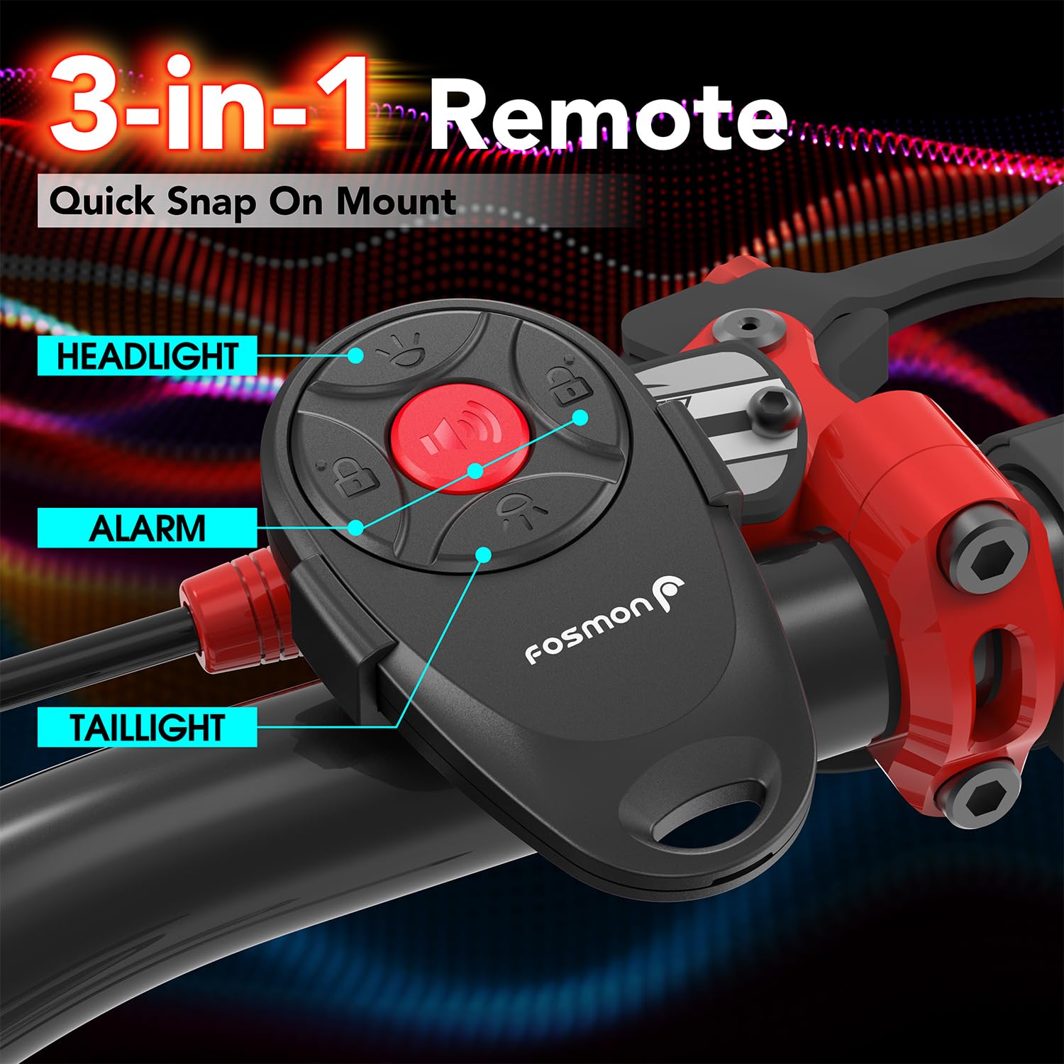 Fosmon - Allarme e Luci Anteriori/Posteriori per Bicicletta e Monopattino con Telecomando Allarme antifurto da 110 dB - Luci anteriori e posteriori per bici elettriche, moto e monopattini elettrici