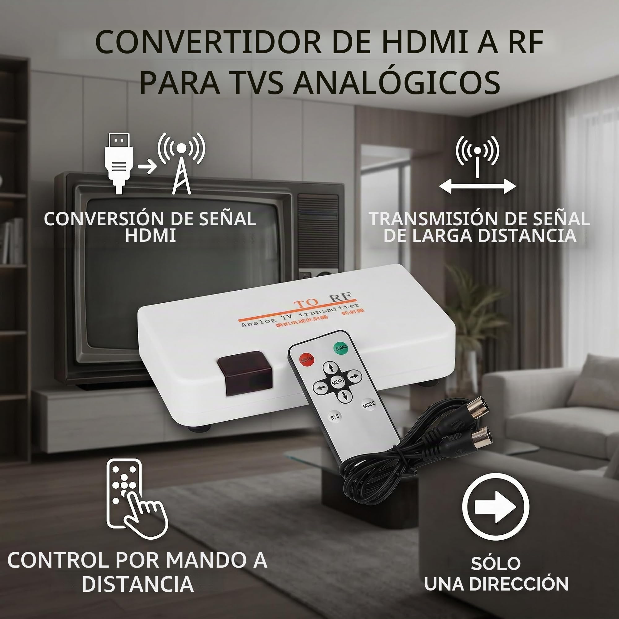 AYNEFY Convertidor Coaxial de Modulador RF HDMI, Adaptador de Entrada de Video Digital HD Demodulador, Caja Convertidora de Se?al de Transmisor de TV Anal¨®gica Compatible con 480I / 480P