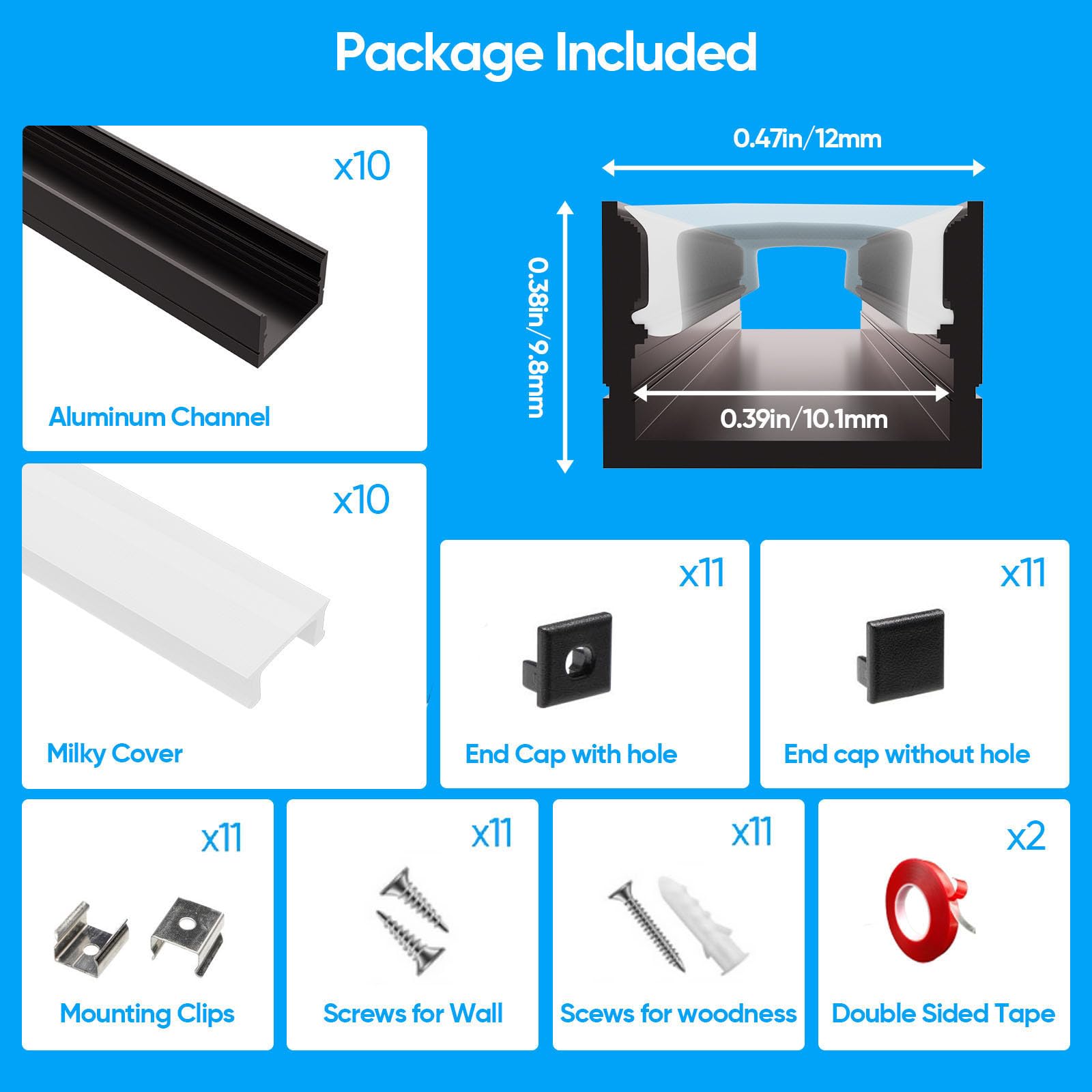 Panel de pared de aluminio LED para panel de pared de láminas de madera, barra de luz LED, perfil de canal de aluminio para salón, dormitorio, baño, escaleras (negro)