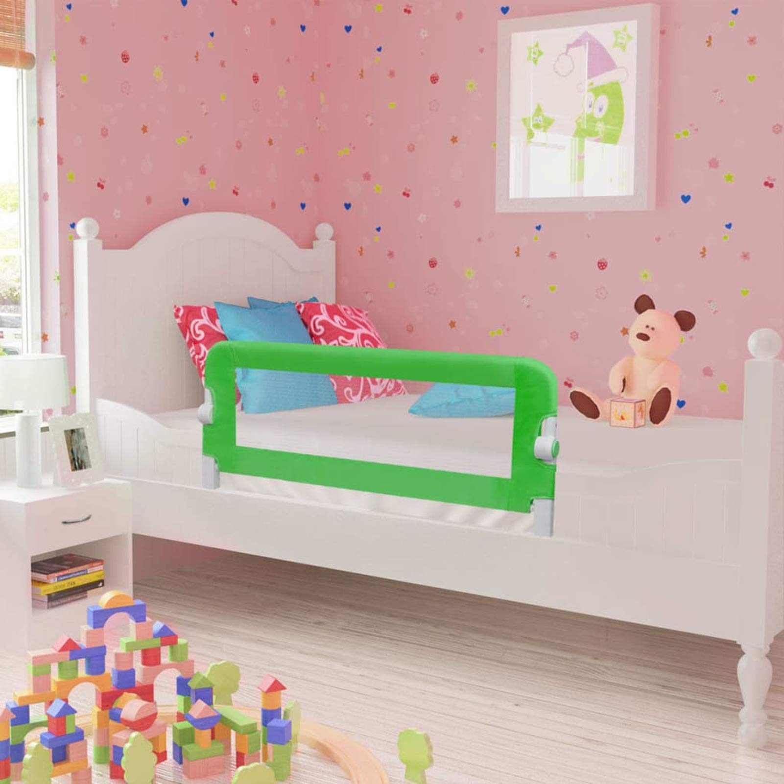 Gecheer Barreras de seguridad, 2 barreras de seguridad, para cama de niños, verde, 102 x 42 cm, barra de cama infantil, protección de cama para niños, barrera para cama infantil, barrera para cama