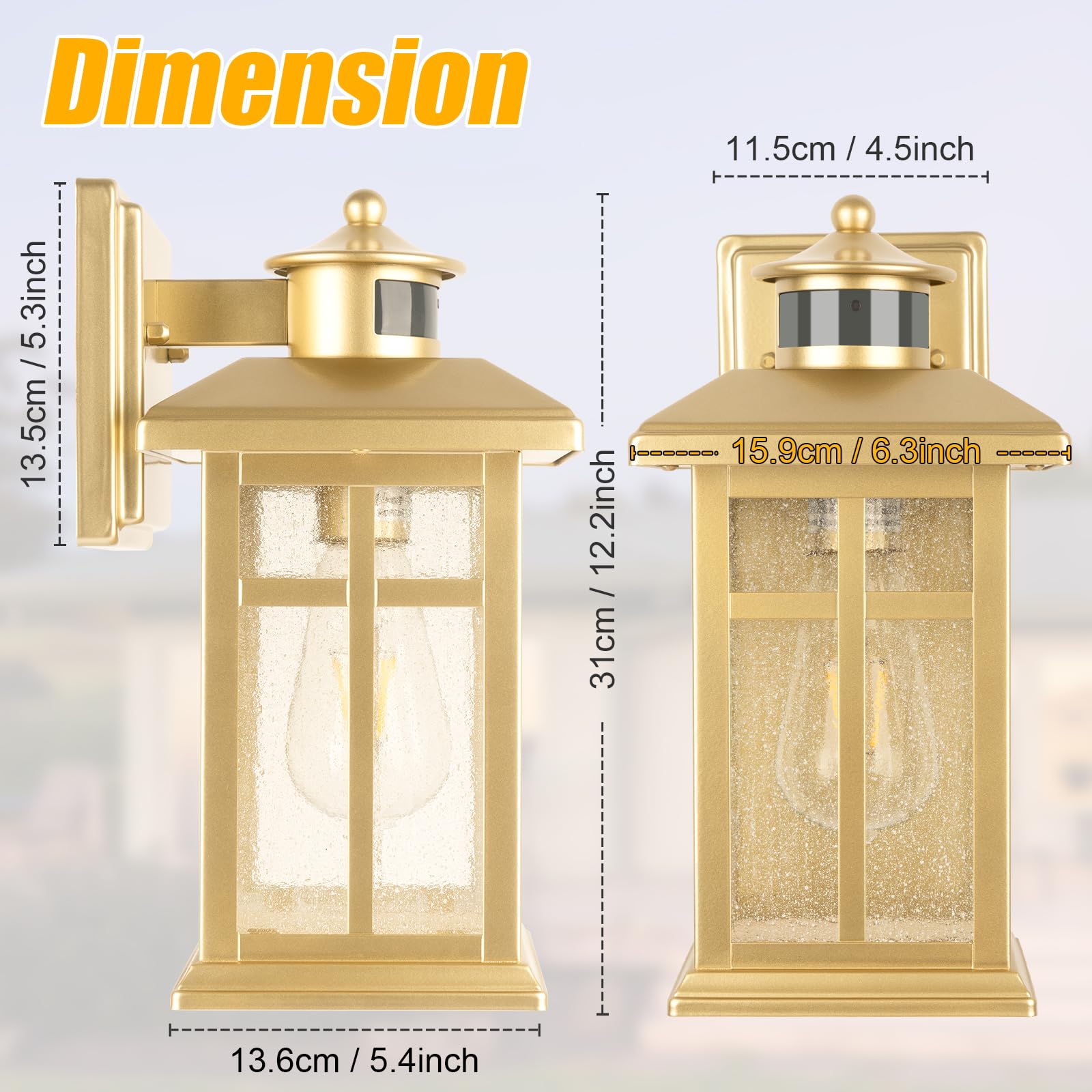 Brilvibera - Sensore di movimento per esterni, impermeabile, luce dorata per esterni di casa, moderne luci da parete per esterni, luce per garage all'aperto ultimo intervento, luce esterna