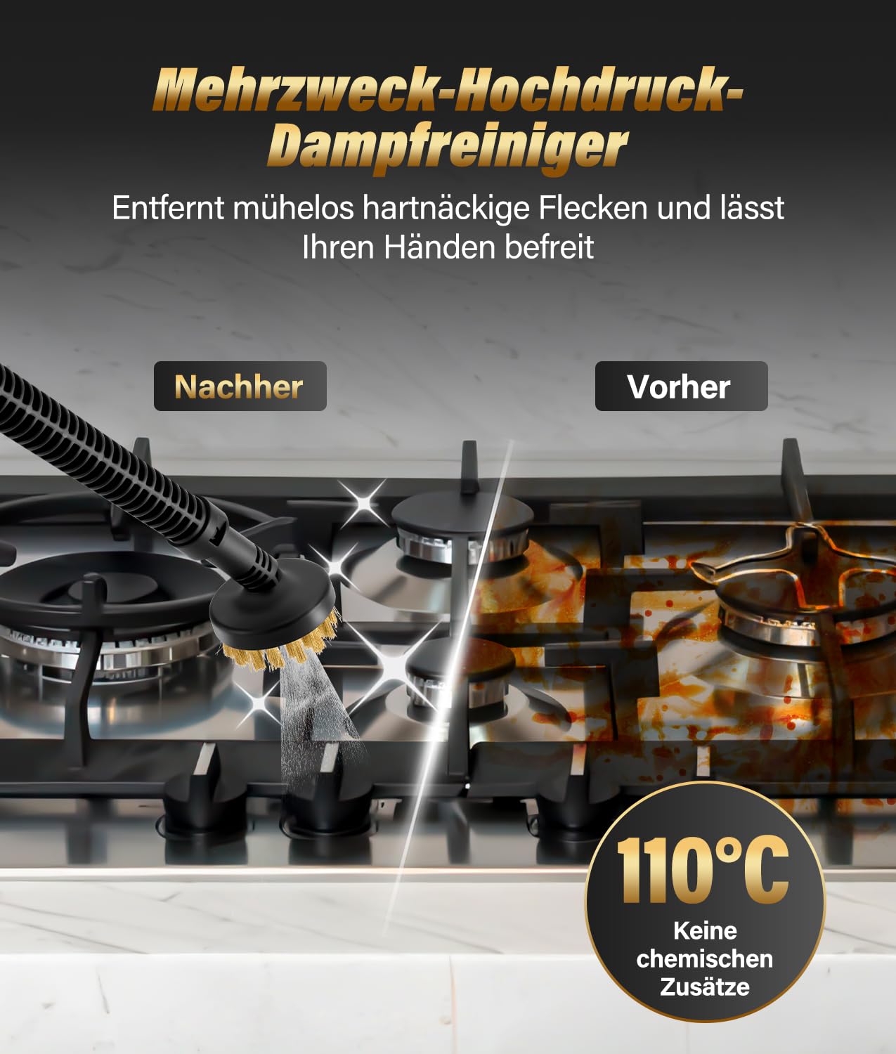 PAHTTO Multifunktions-Dampfreiniger mit abnehmbarem Handdampfreiniger, 17 Aufsätzen und 500-ml-Wassertank, 15 s Aufheizzeit, Dampfleistung einstellbar, für Böden, Parkett, Fliesen, Fugen, Küche, Bad