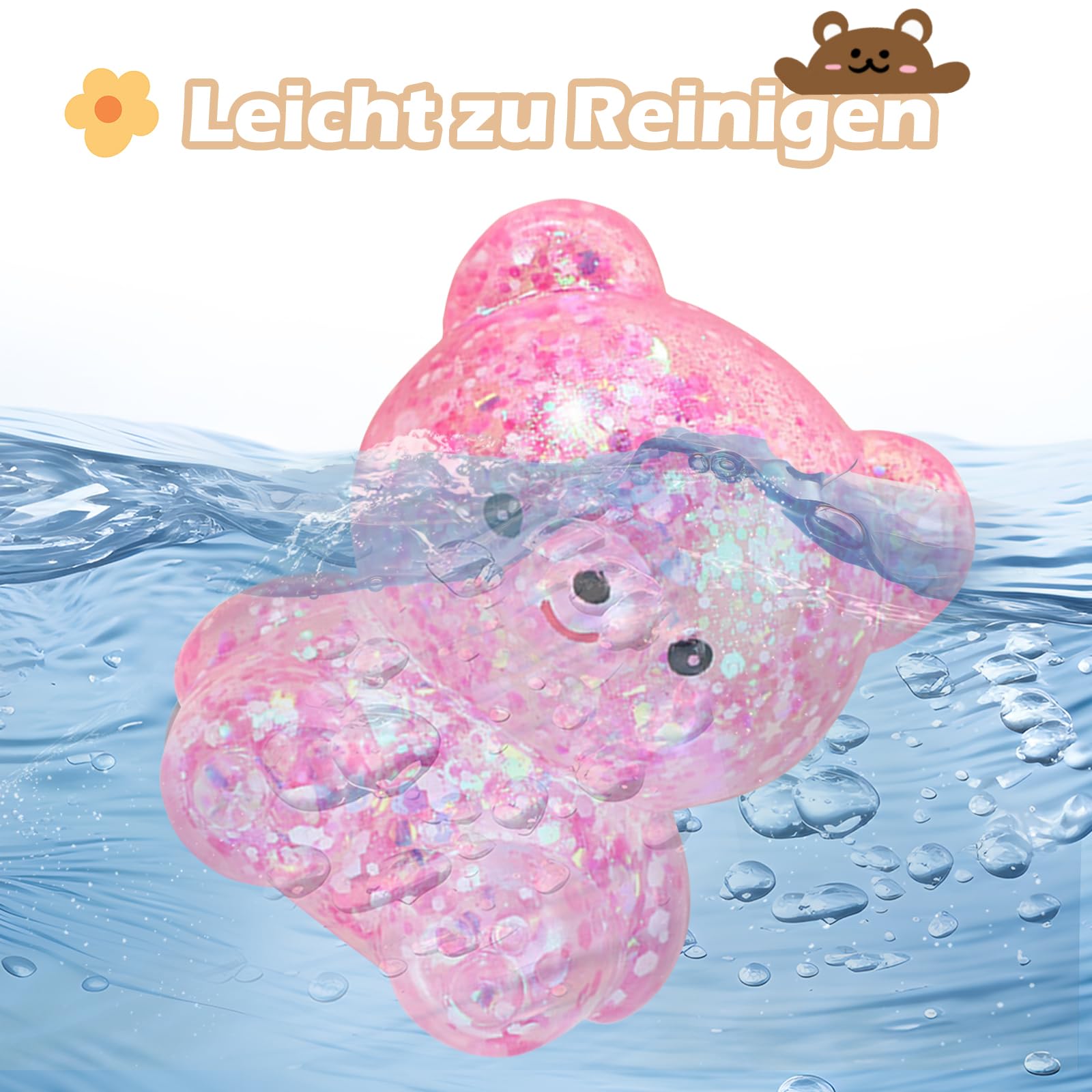 Anti Stress Enfant Lot De 3 Balles Anti-Stress Ours TPR - Squishy Sensorielle Pour Enfants Et Adultes, Rose Violet Transparent
