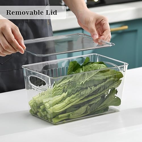 Miniatura 4 de MineSign Paquete de 4 contenedores de almacenamiento transparentes con tapas, organizador de refrigerador dividido con asas, contenedor de