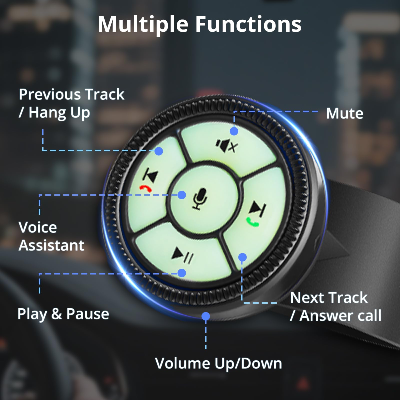ATOTOZONE AC-44F8 Montre Fonction Volant Style Bracelet, Assistant Vocal, Opérations Manuelles, Boutons Lumineux, Bracelet Ajustable, pour A5, A6, F7, S8, Non Compatible avec X10, P5, P8, P9