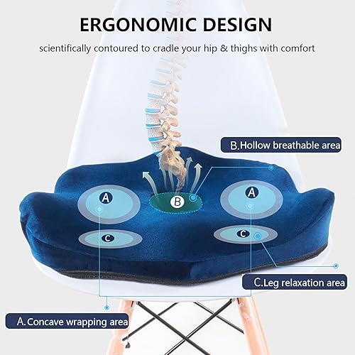 Miniatura 9 de LAMPPE Cojín ergonómico para silla de oficina, almohada para hemorroides hecha de espuma viscoelástica, cojín para dolor de coxis para cadera,