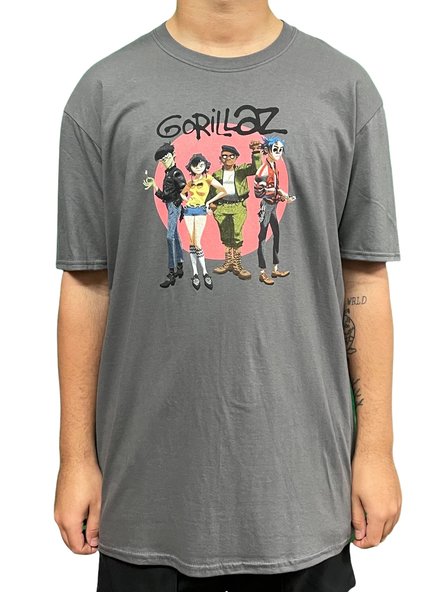 Gorillaz T-Shirt Group Circle Rise Band Logo New Official Men's Sapphire Blue, Charcoal, XL