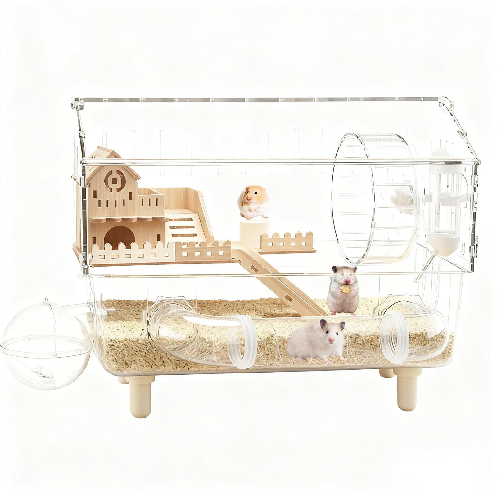 Grande Cage pour Hamster 17.7x11x13.3 inch Cage À 2 Étages pour Gerbilles avec Couvercle Entièrement Transparent pour Enthousiastes Maison Intérieur Animal De Compagnie Voyage Exercice Jeu