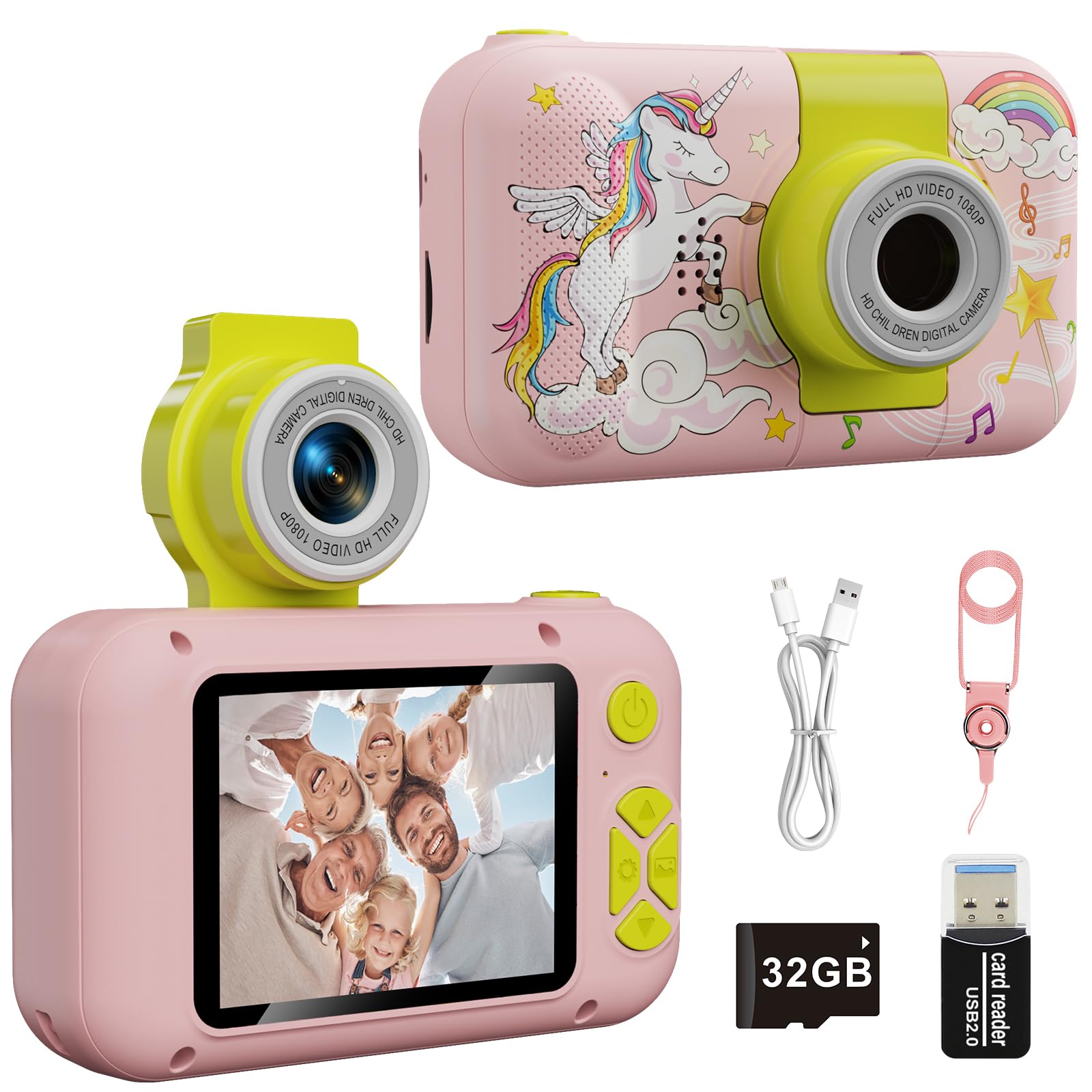 ARNSSIEN Giocattoli fotocamera bambini 3 4 5 6 7 8 9 10 11 12 anni ragazze/ragazzi, Macchina Fotografica Digitale, Regali bambini Natale e compleanni,Fotocamera selfie per bambini con scheda da 32 GB