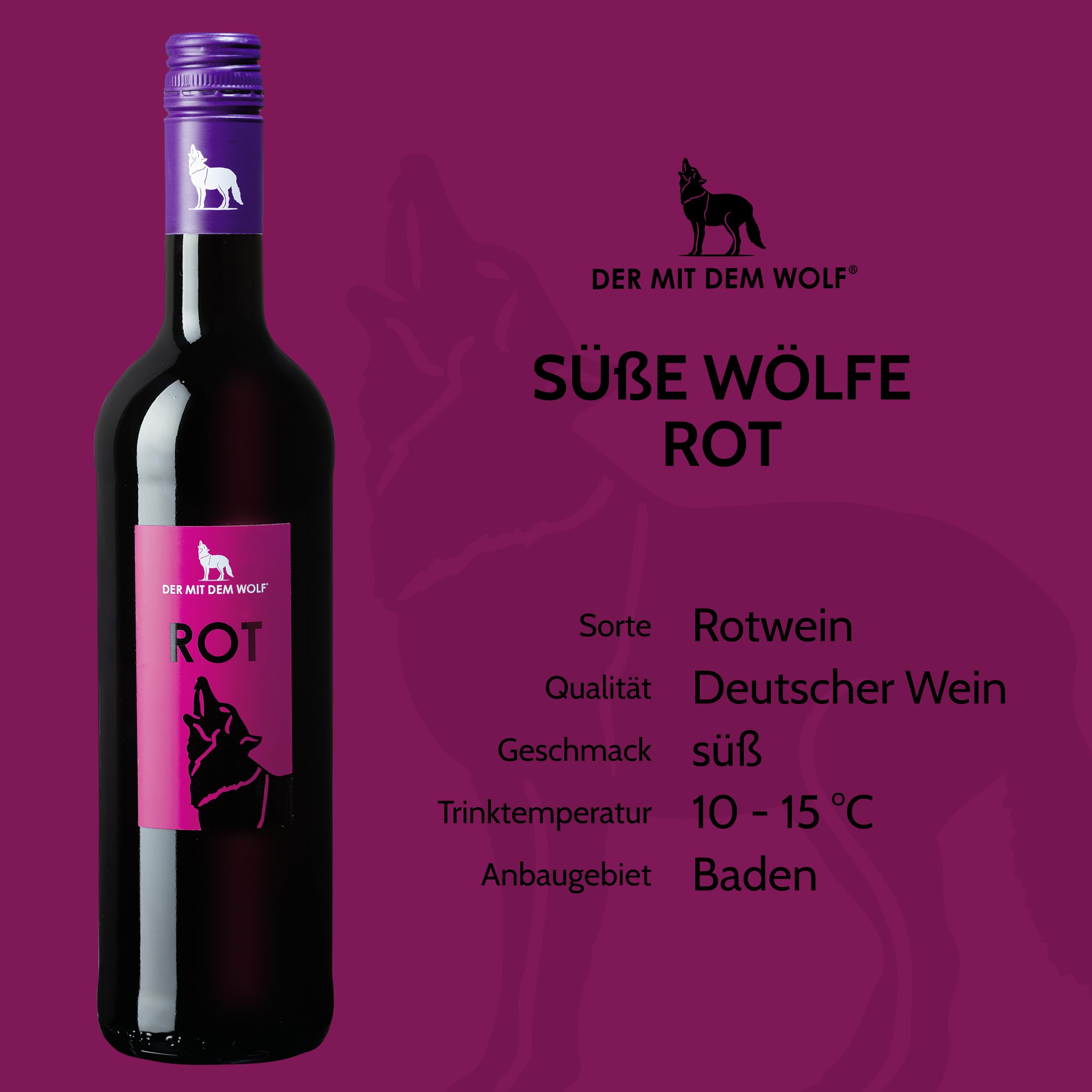 Wolfenweiler SÜSSE WÖLFE Probier-Paket - Weißwein, Rosé & Rotwein lieblich - Cuvée süß & fruchtig, deutscher Wein aus Baden (6 x 0,75l)