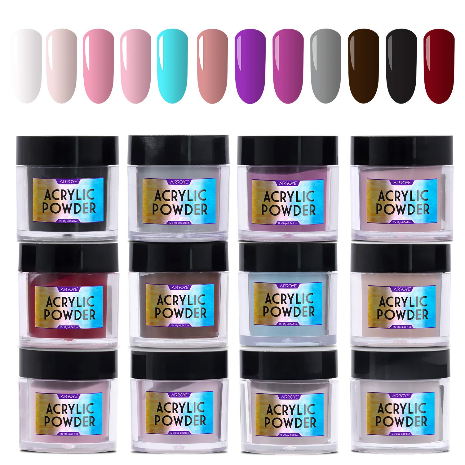 Amazon com Acrylic Powder set of 12 Colors Nail Extension Non