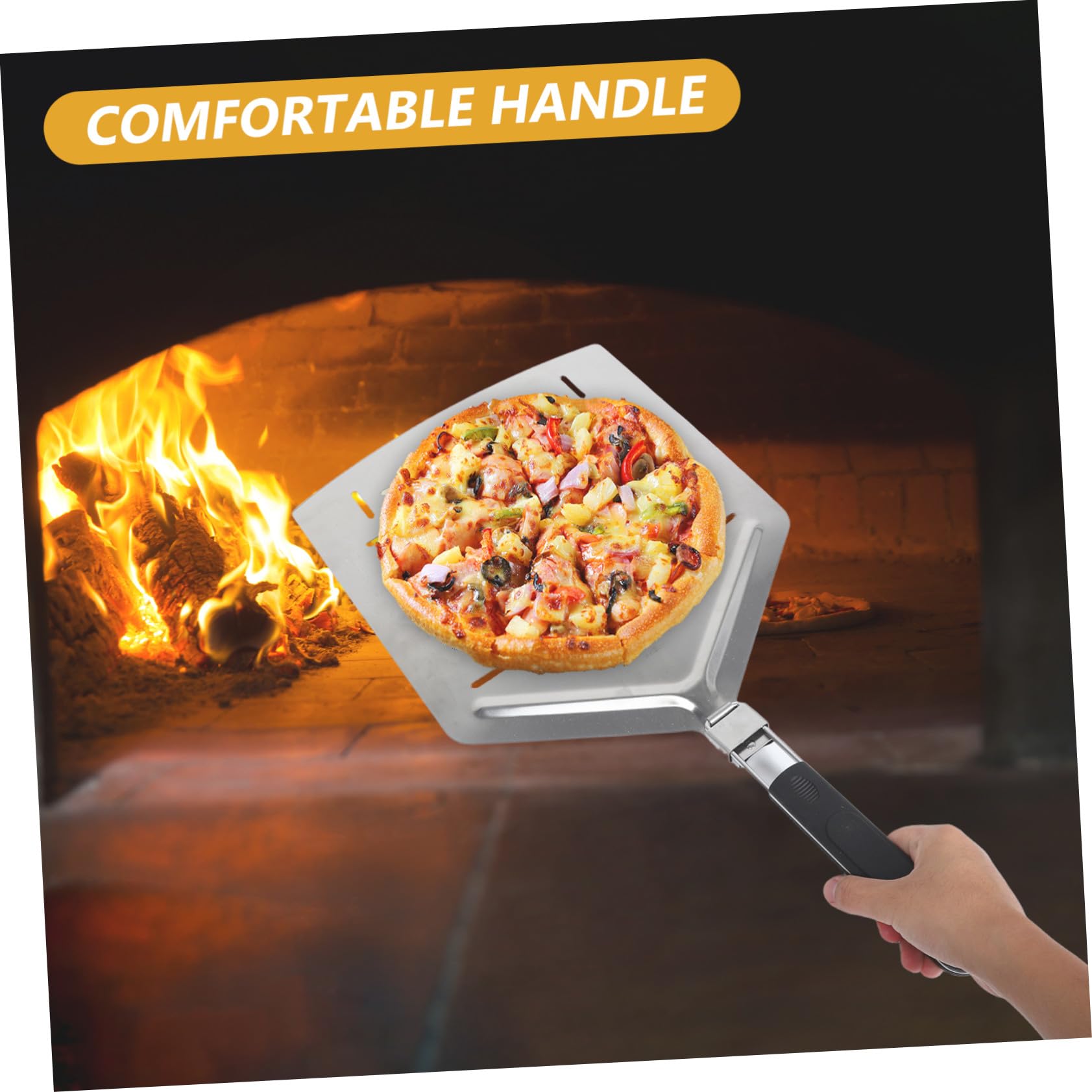 TOPBATHY Perforierter Pizzaschieber Rechteckiger Spatel aus Edelstahl 33cm mit Klappbarem Griff Faltbarer Pizzaspatel für Backen und Outdoor Einsatz