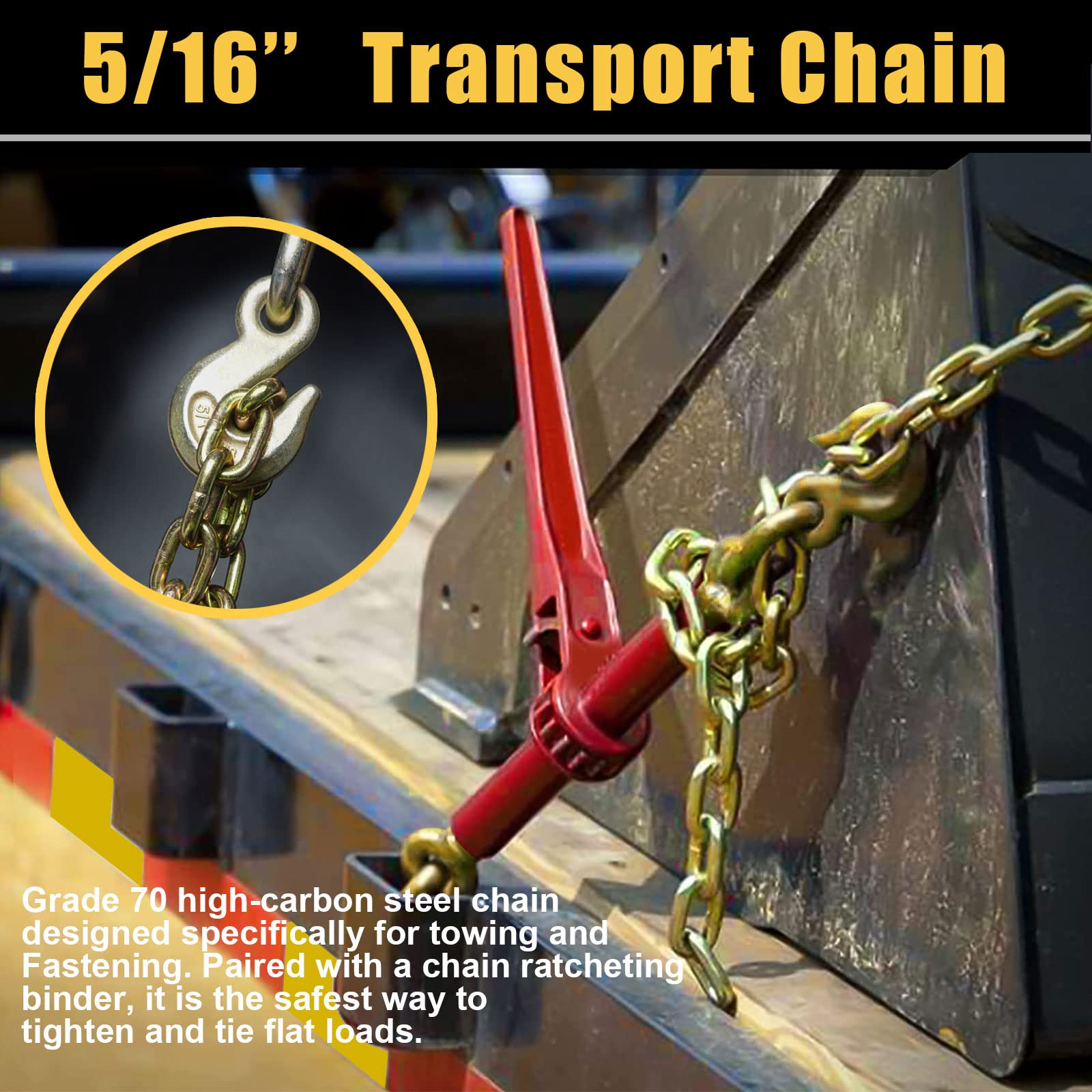 G80 Transport Binder Chain 3/8 Inch X 10 Foot 7,100 Lbs Safe Working Load Heavy Duty Tow Chain With Clevis Grab Hooks Ideal For Towing Tie Down And Lifting Applications - View #6