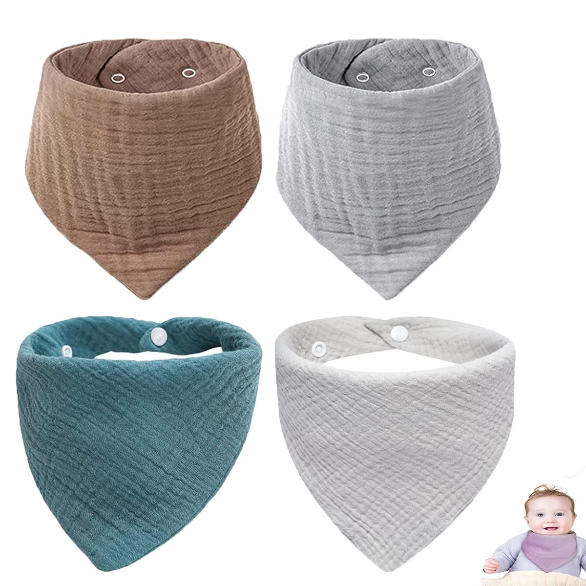 Muslin Baby Bibs 8 Pack Baby Bandana Drool Bibs 100% Cotton for Unisex Baby, 8 Solid Colors Set for Teething and Drooling