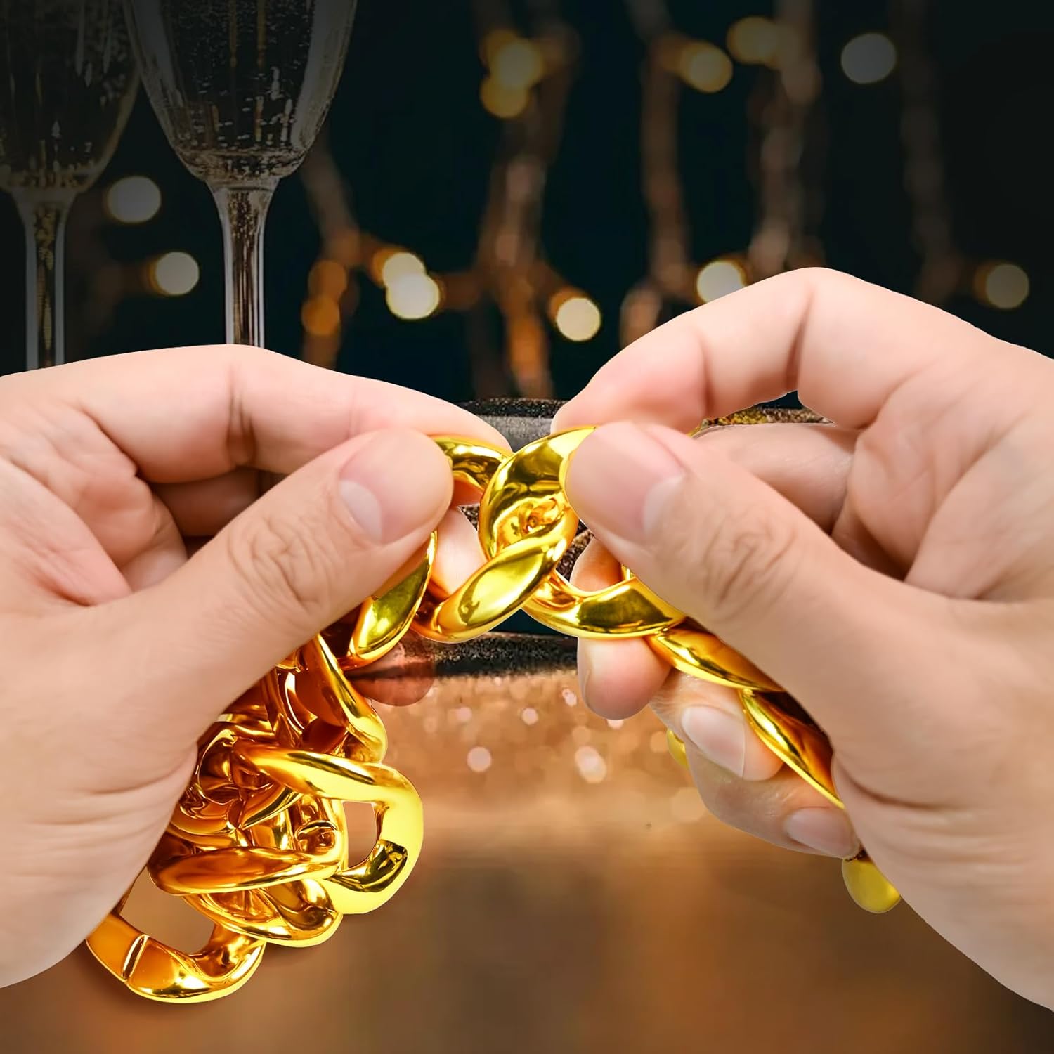 1PCS 35" Men's Big Gold Chain Necklace,Chunky Fake Gold Chain Costume Accessories,Hip Hop Rapper Jewelry 80s 90s Punk Style Halloween Party - Image 4