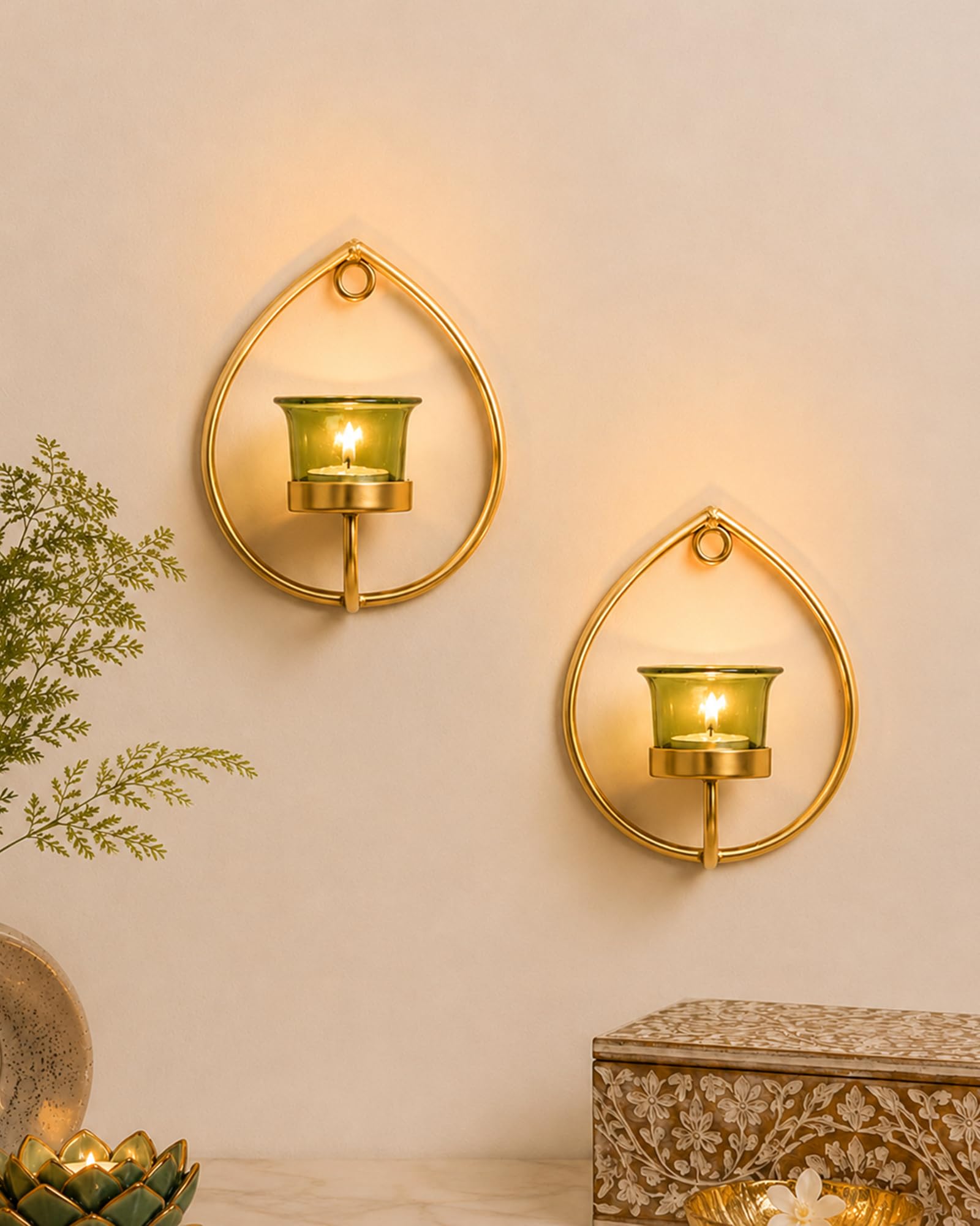 Homesake Diwali Candle Sconces - Set of 2 with Candles -15 Homesake Diwali Candle Sconces - Set of 2 with Candles -15