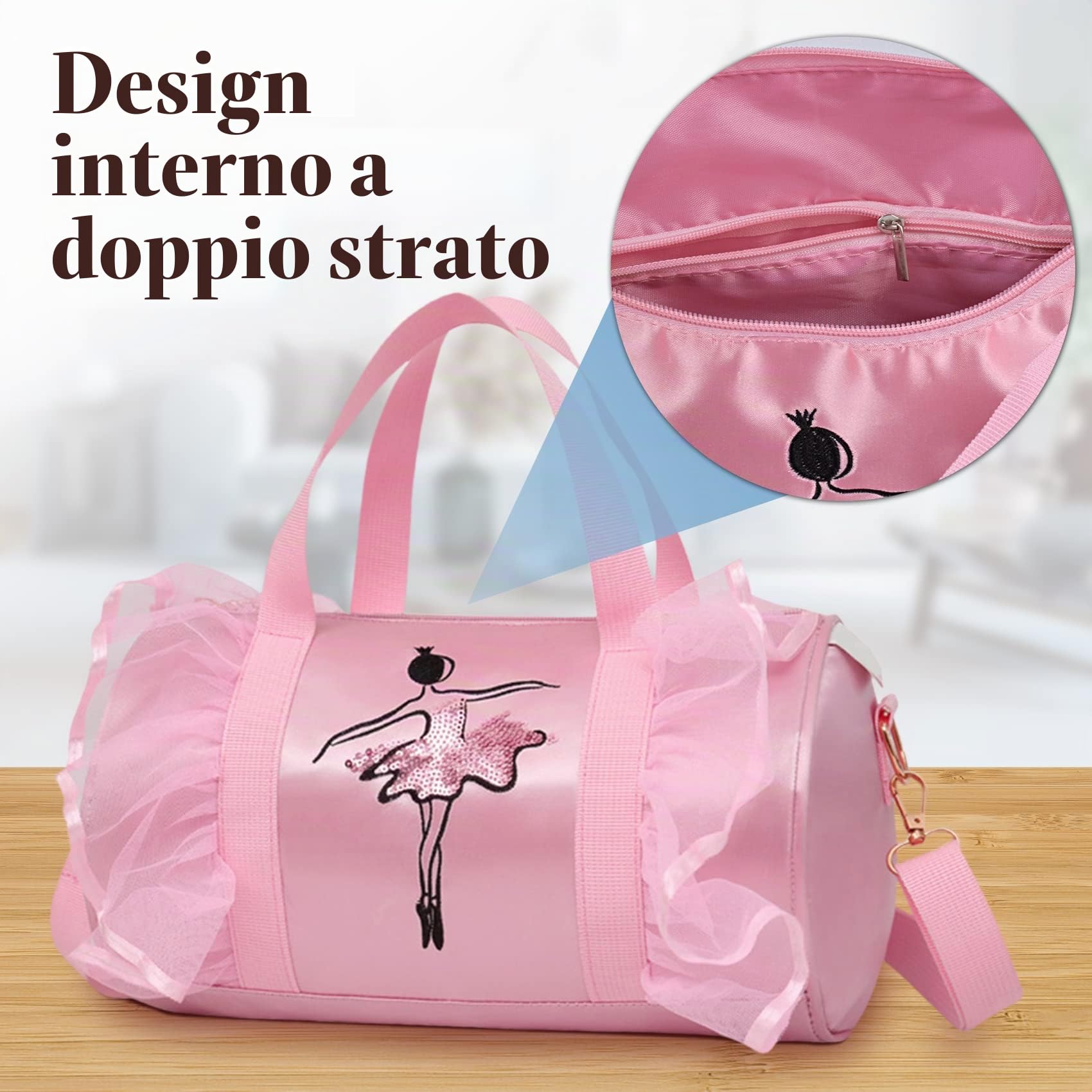Borsa da Danza da Ragazza Rosa Cross Body Danza Bag Stile Principessa per Bambini Ballerina Balletto Borsa Sportiva
