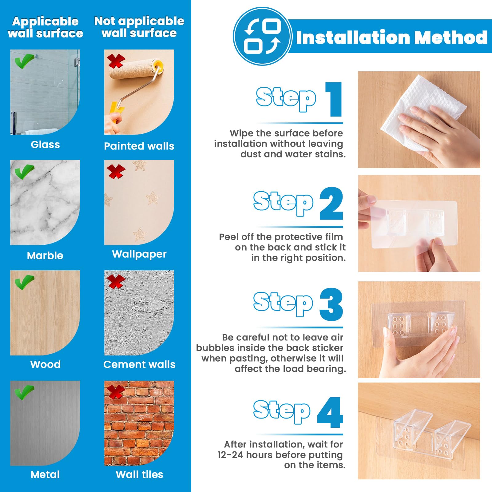 AHANDMAKER 6 Packs De Supports D'étagères Adhésifs Double