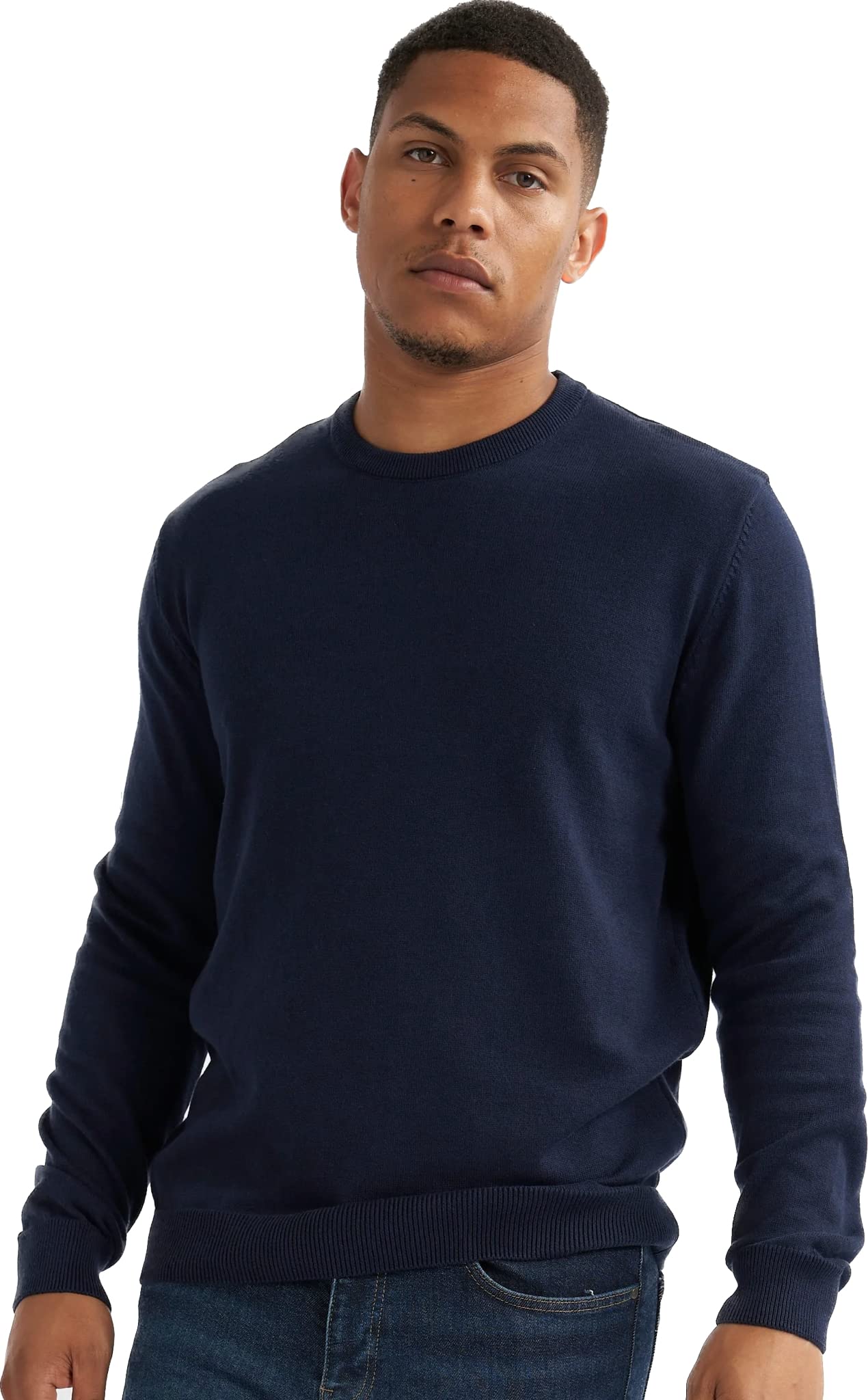 Alsestudio Men's Navy `S Crewneck Jumper 100% Cotton Premium Quality Soft Touch Long Sleeve Pullover Essential Style Knitted Sweaters For -Small