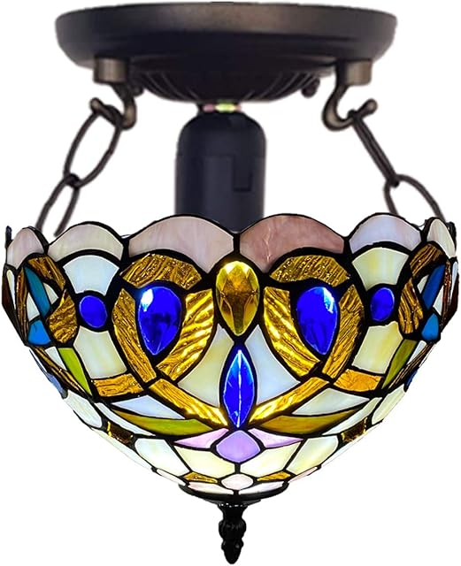 CASPERi Tiffany Ceiling Lamp Stained Glass Lampshade Hanging for Dinner Room Living Room