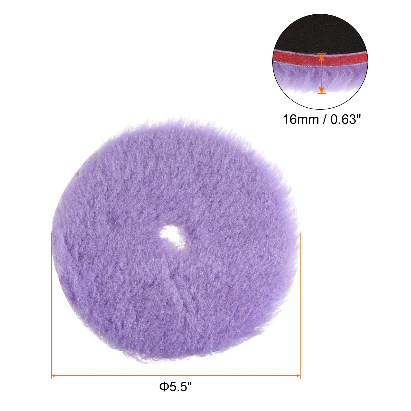 HARFINGTON 2pcs Wool Polishing Pads, 5.5 inch Purple Wool Buffing Wheel with Hook and Loop for Car Polisher Car Polishing and Buffing