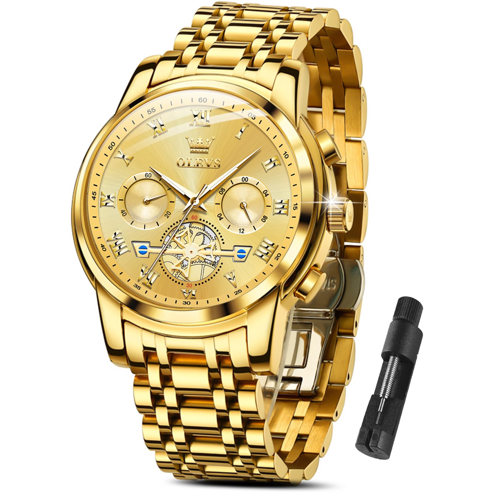 Watches for Men with Date Luxury Big Face Waterproof Mens Wristwatch Analog Dress Two Tone Stainless Steel Man Watch Luminous Relojes De Hombre Calendar(Green/Blue/Black Dial