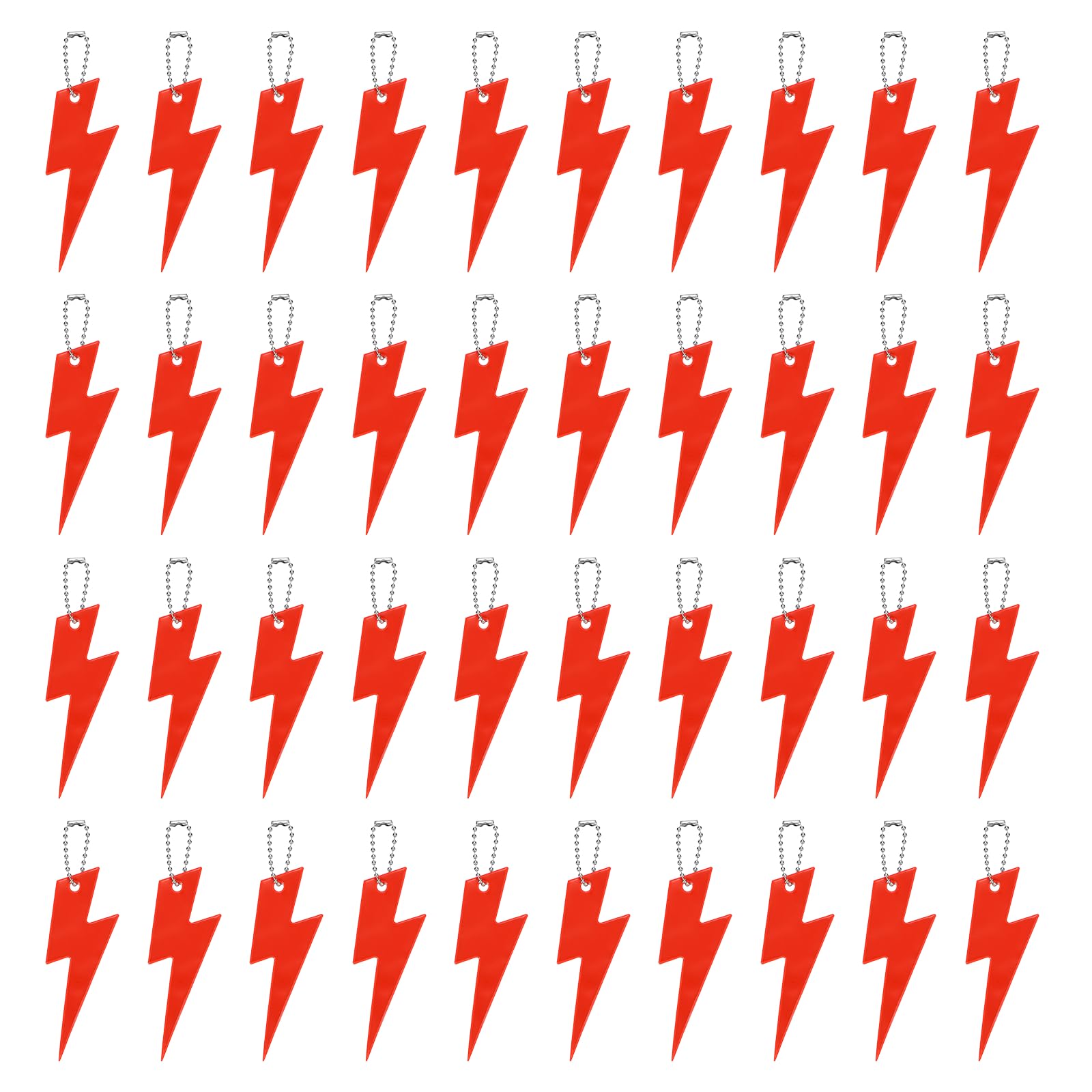 YELARXI Safety Reflector, Reflective Tags Pendant Thunder Shaped Safety Keychain with Chain Red & 40Pcs - Fitting For(Keychain/Purses/Backpack/Wheelchairs Cycling/Running/Walking)
