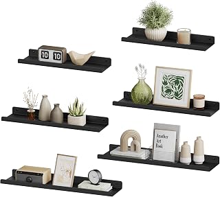 SONGMICS Wandregale aus Metall, 6er Set, Schweberegale, Industrie-Design, Wandboards, für Dekos, für Schlafzimmer, Küche, Badezimmer, Wohnzimmer, unterschiedliche Layouts, schwarz LFS012B02