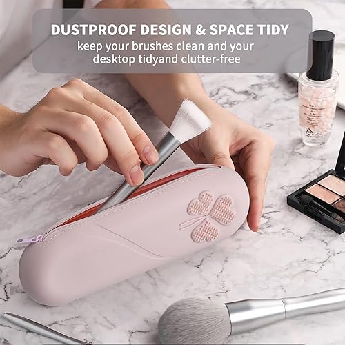 Miniatura 4 de CHOOAYE Soporte para brochas de maquillaje de viaje de silicona con cremallera, bolsa de almacenamiento de cosméticos para mujeres, soporte portátil