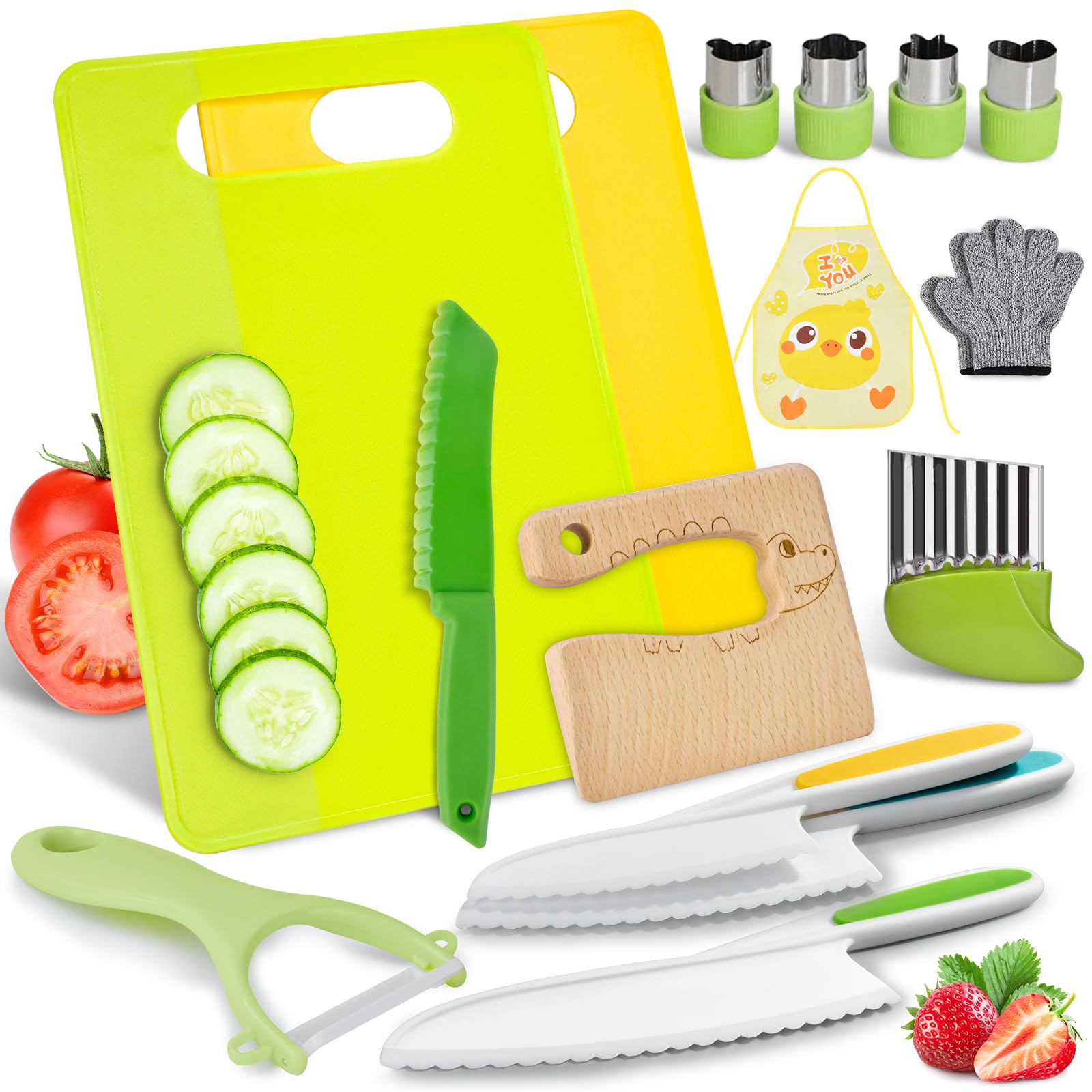 15PCS Montessori Kitchen Toys for Toddlers: Easter Basket Stuffers Gifts for Kids - Kids Safe Cooking Sets Real Knife Set for Real Cooking - Stocking Stuffers Birthday Gifts for Boy Girl