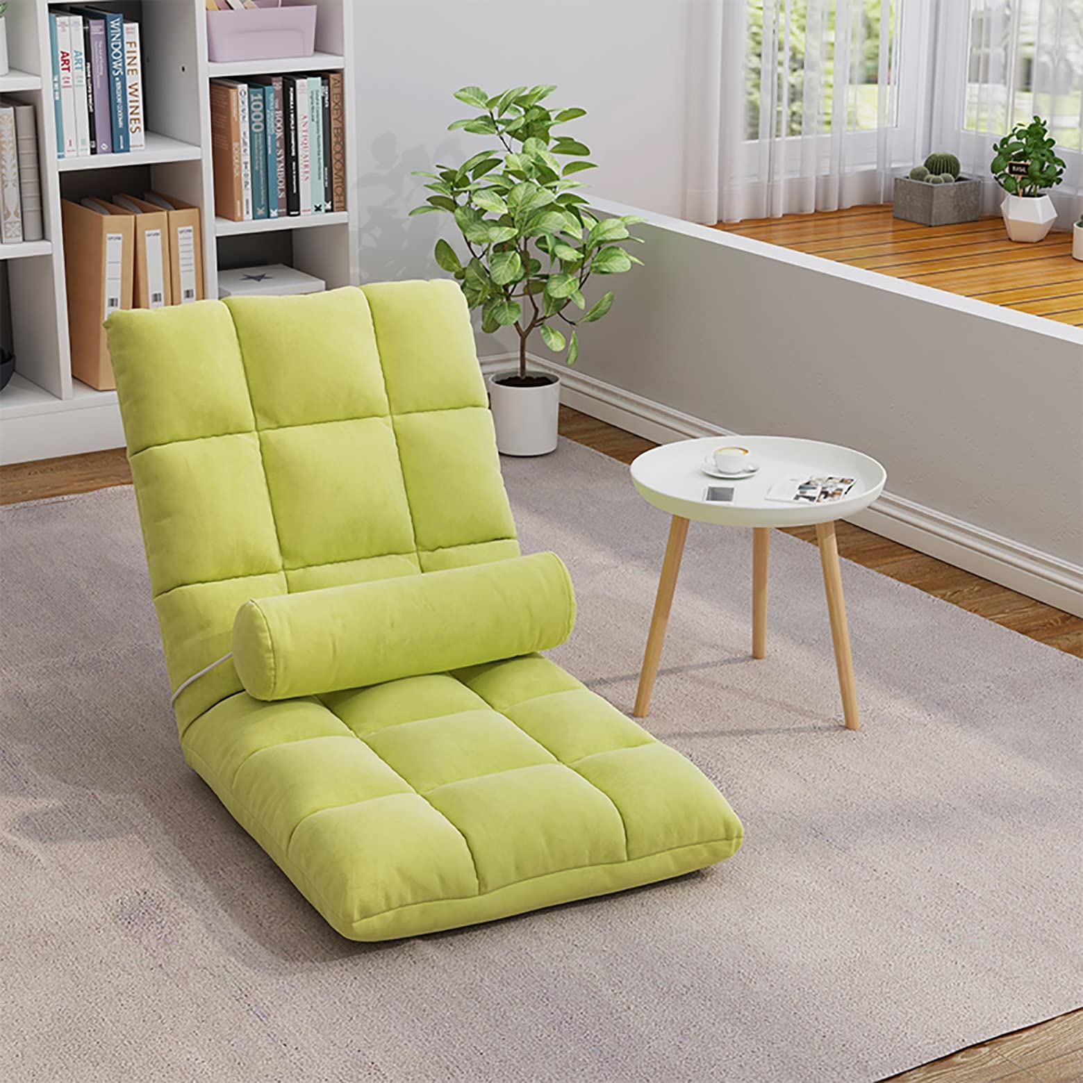 GOPLUS Klappbarer Bodenstuhl Mit Armlehnen Und Kissen, Comfort Mehrwinkel- Sessel Aus Baumwolle, Faules Schlafsofa Mit Verstellbarer Rückenlehne Für Schlafzimmer, Wohnzimmer, Büro (Weiss