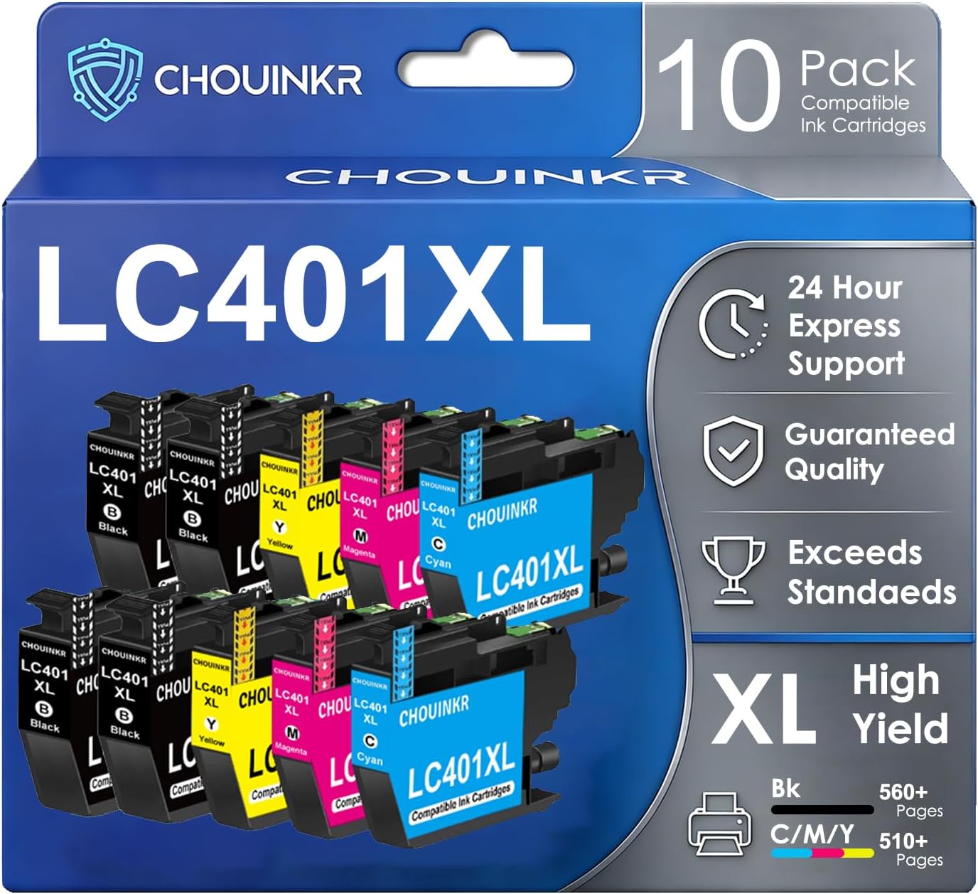 LC401XL Ink Cartridges High Yield Compatible for Brother Printer 401XL LC 401 with Brother MFC-J1010DW MFC-J1170DW MFC-J1012DW (Black Cyan Magenta Yellow, 10 Pack)