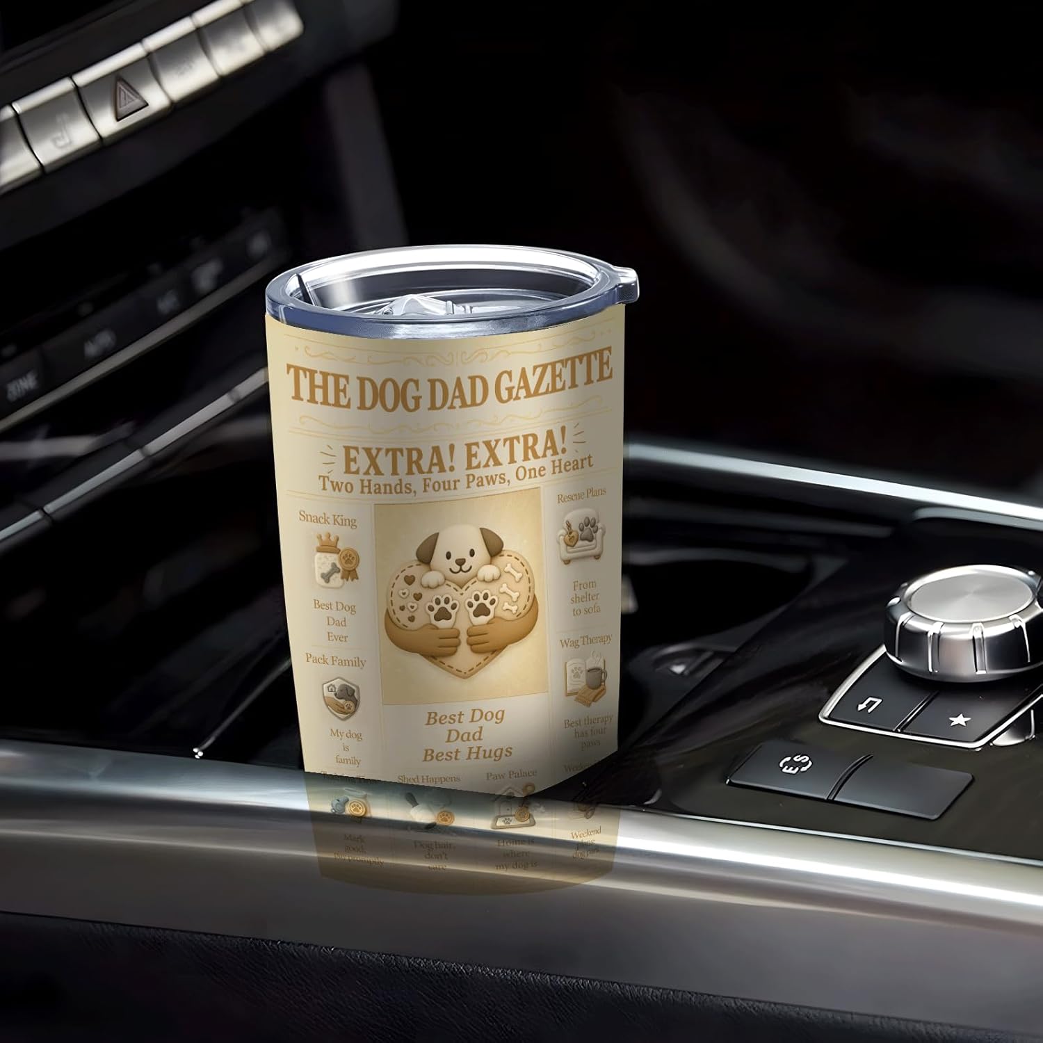 Dog Dad Gifts for Men – 20oz Insulated Stainless Steel Tumbler, Travel Coffee Cup with Lid, Funny Vintage Newspaper Design, Paw Print Heart, Gift from the Dog - Image 7