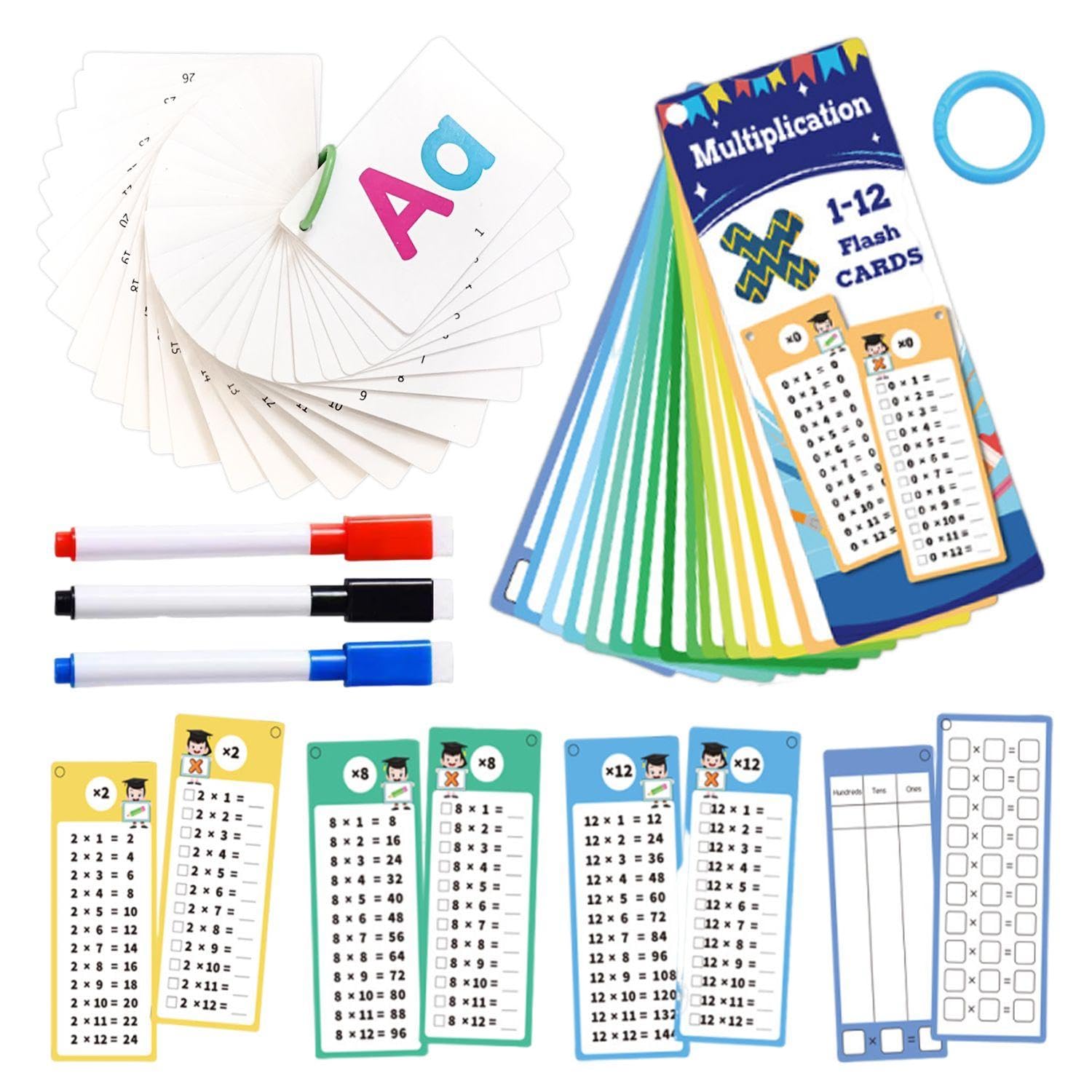 Rnskfg White 1 Set Of Early Education English Learning Cards And 1 Set Of Math Multiplication Learning Cards, Children's Letter Flash Cards, Cartoon Learning Cards, And Creative Learning Supplies.
